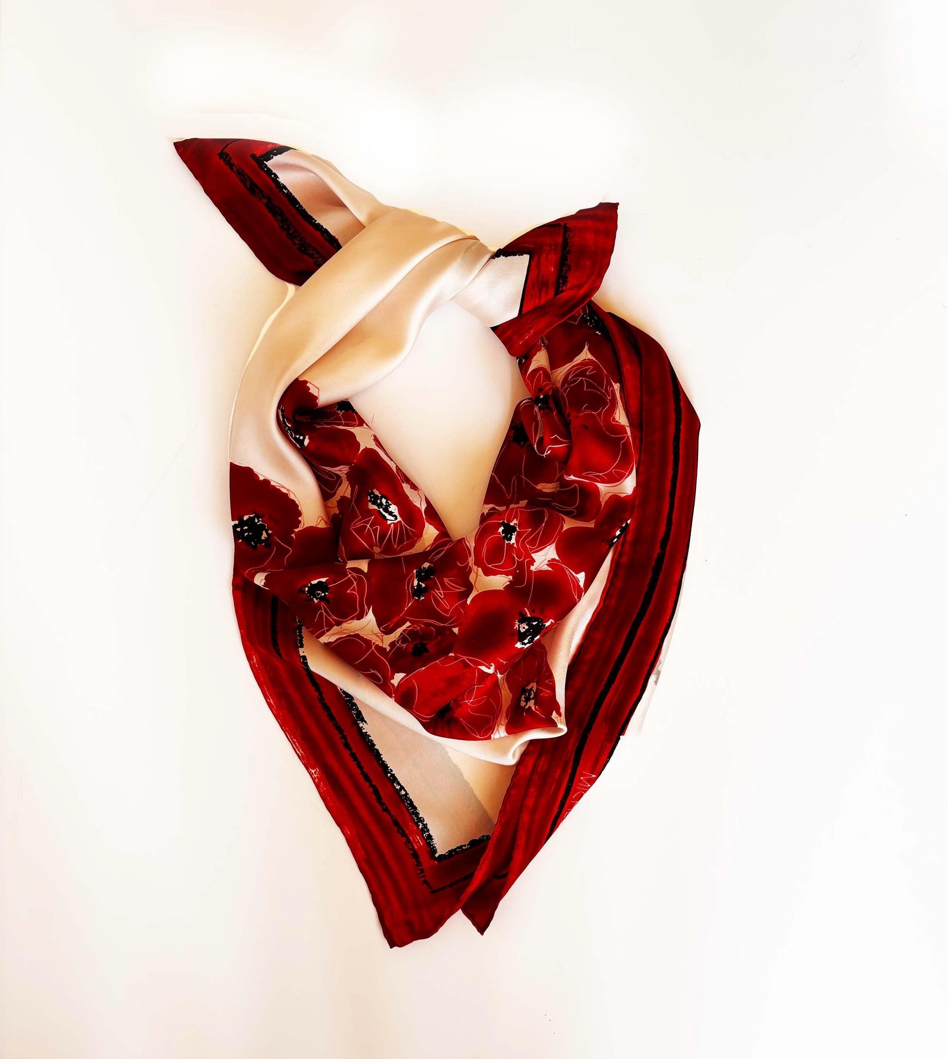 Vintage silk scarf - Michel Klein - big heart & poppies