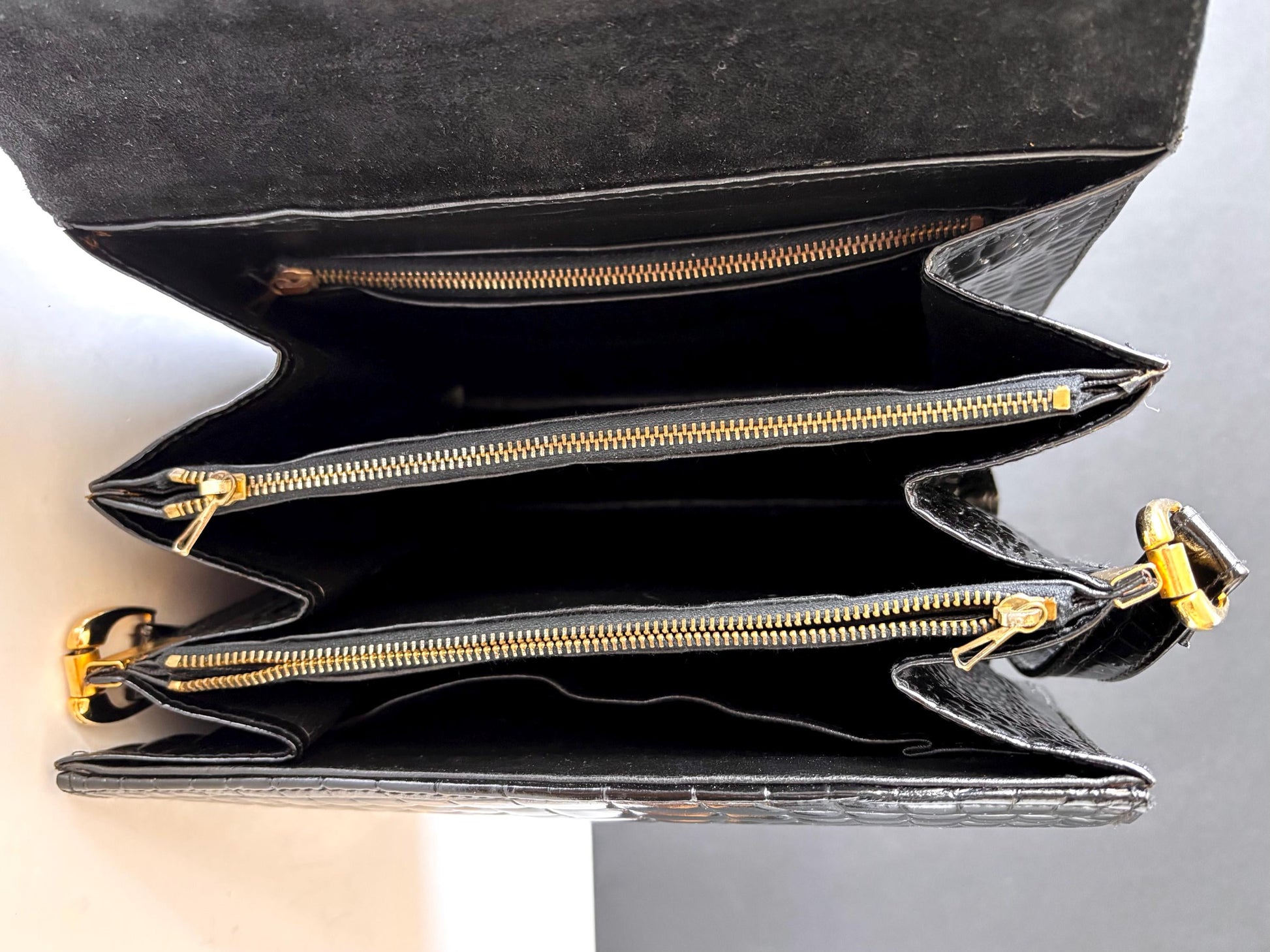 Black croc messenger shoulder bag, from the 70's
