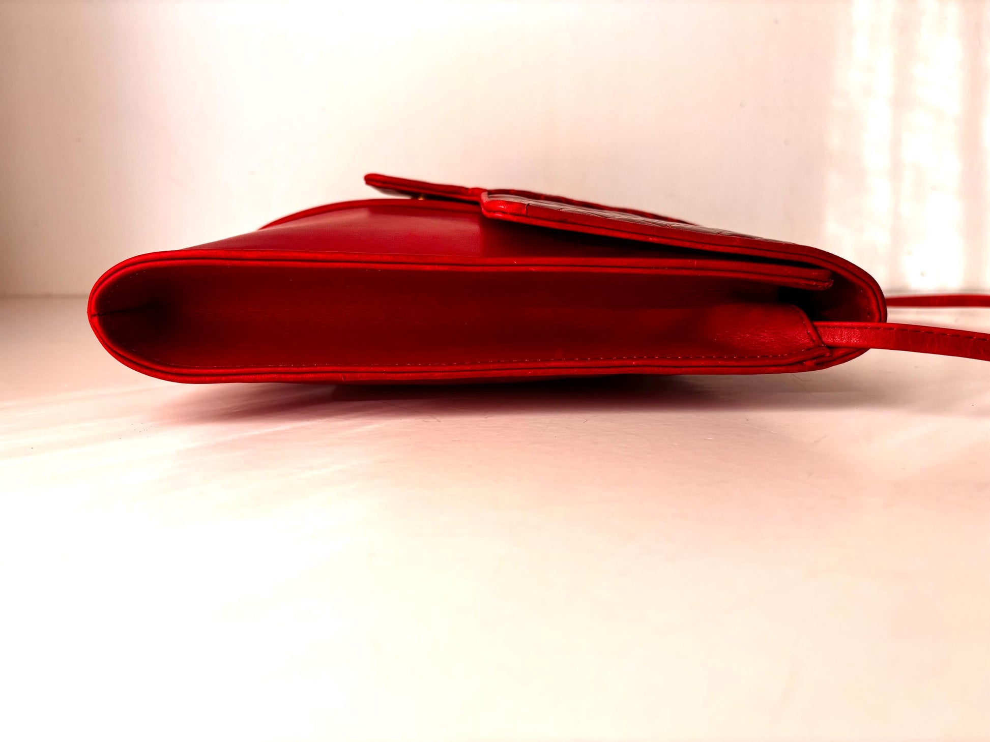 1980's, Silvano Biagini Shoulder clutch in red croc & Nappa leather