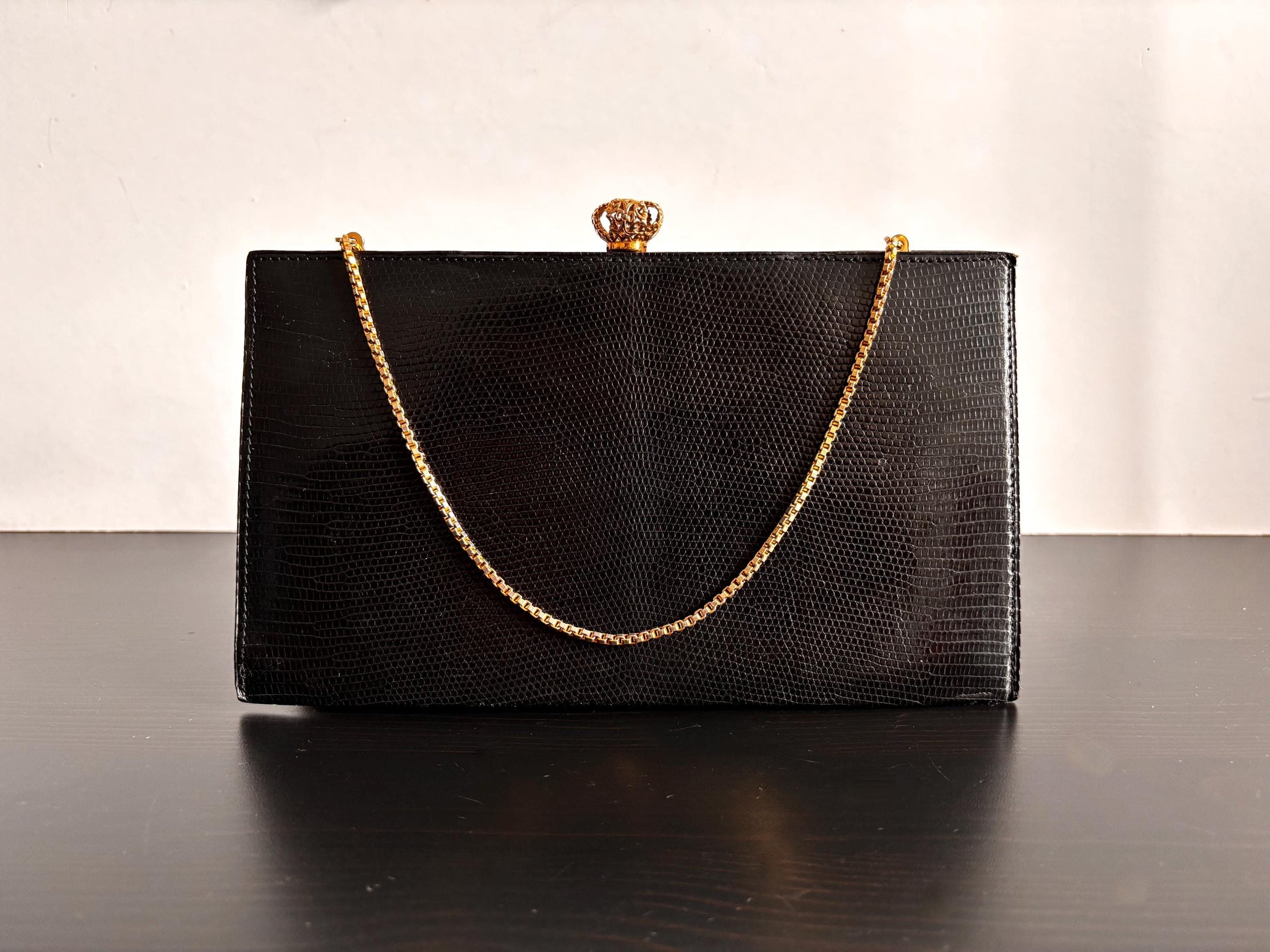 1960's vintage black reptile bag with coin purse