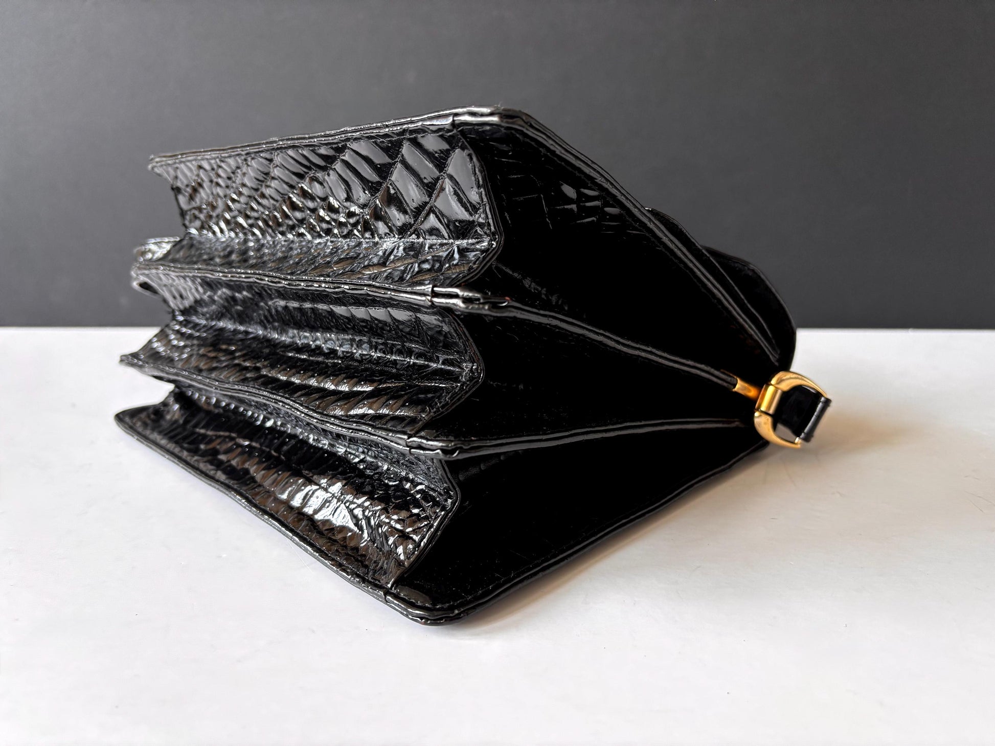 Black croc messenger shoulder bag, from the 70's