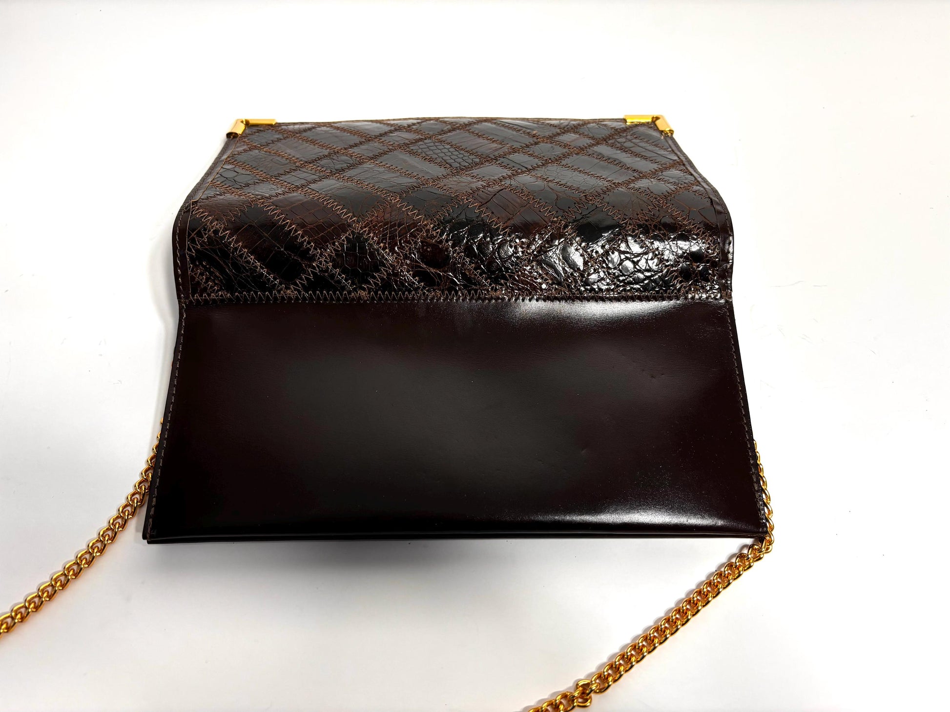 Vintage Brown croc leather patchwork evening bag with