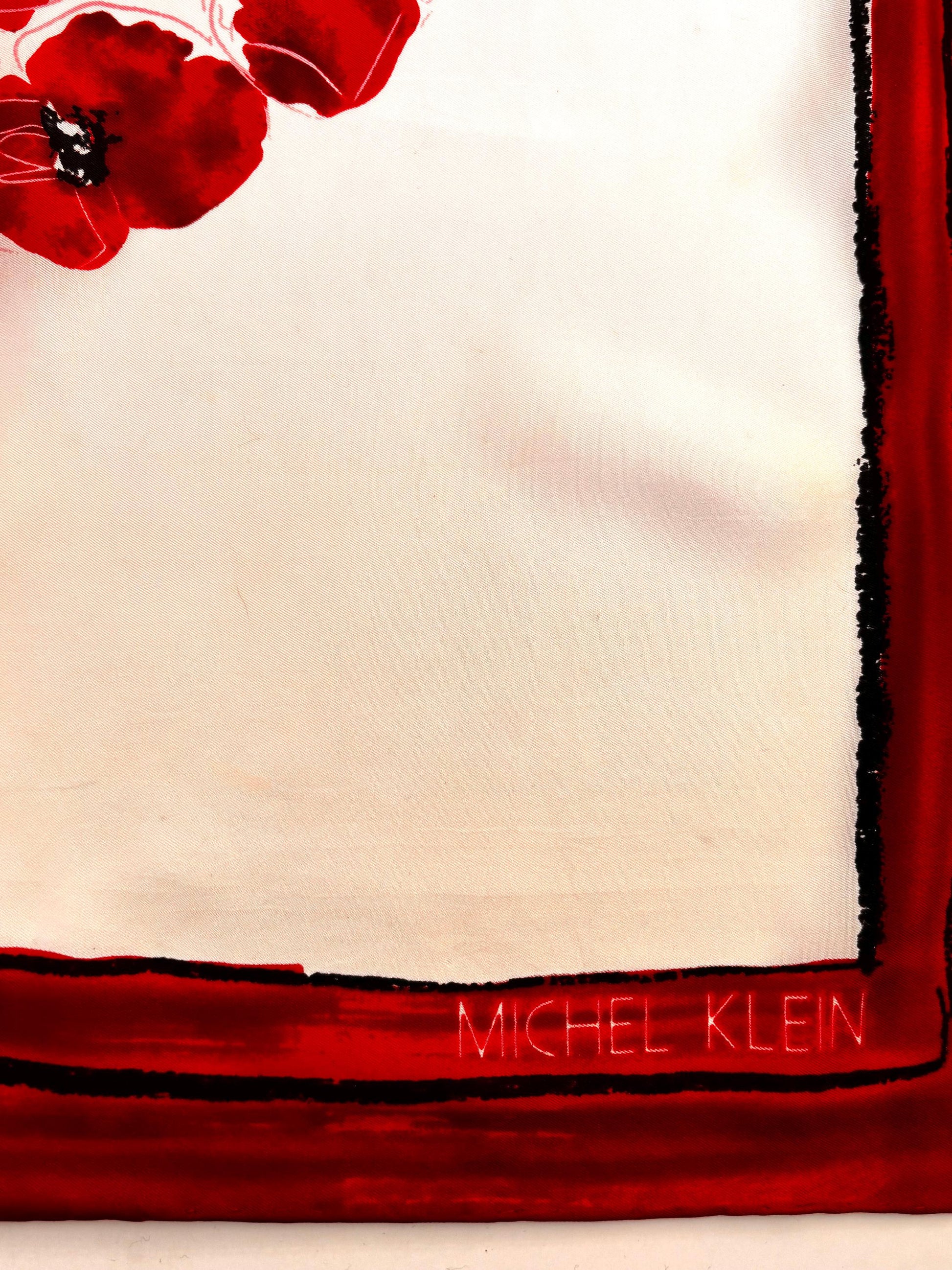 Vintage silk scarf - Michel Klein - big heart & poppies