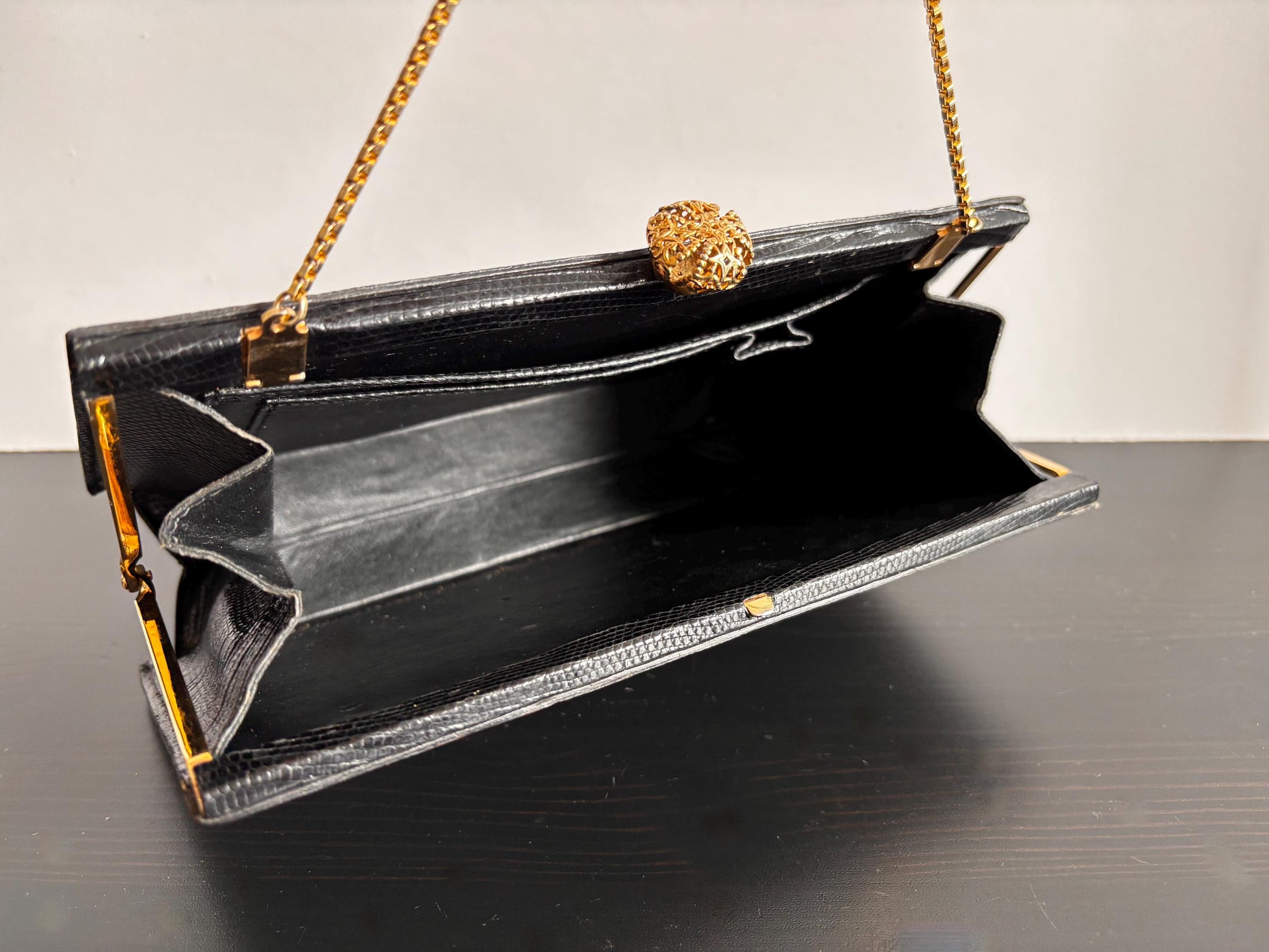 1960's vintage black reptile bag with coin purse