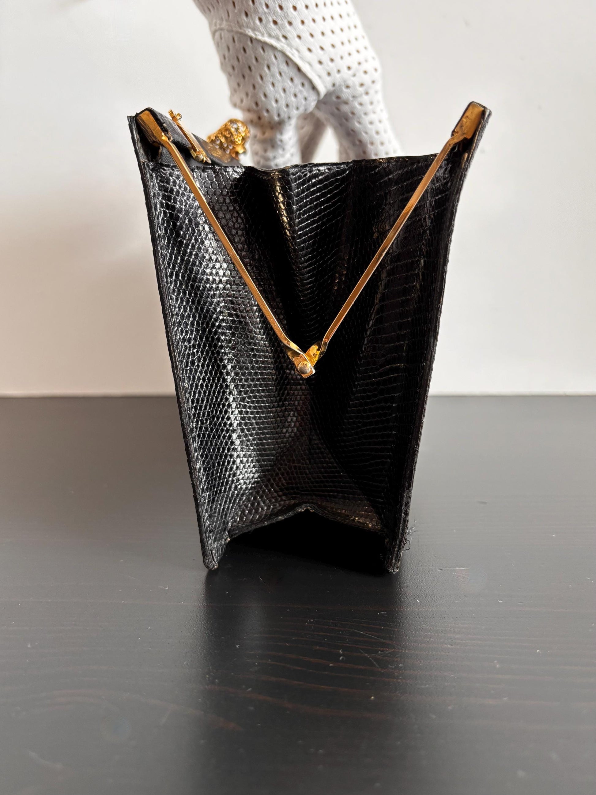 1960's vintage black reptile bag with coin purse