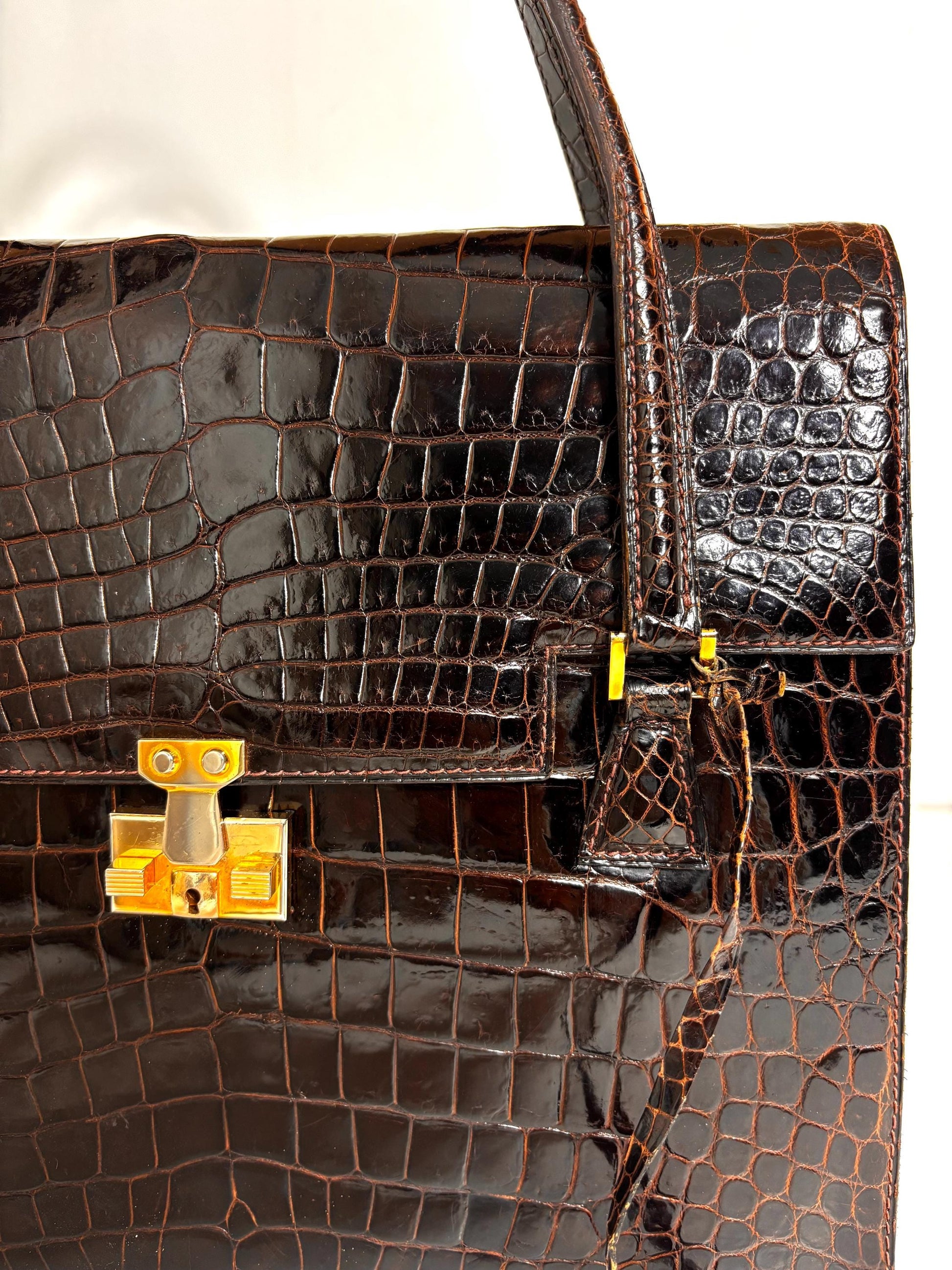 Vintage 70's, A Classic Brown Croc Handle Bag