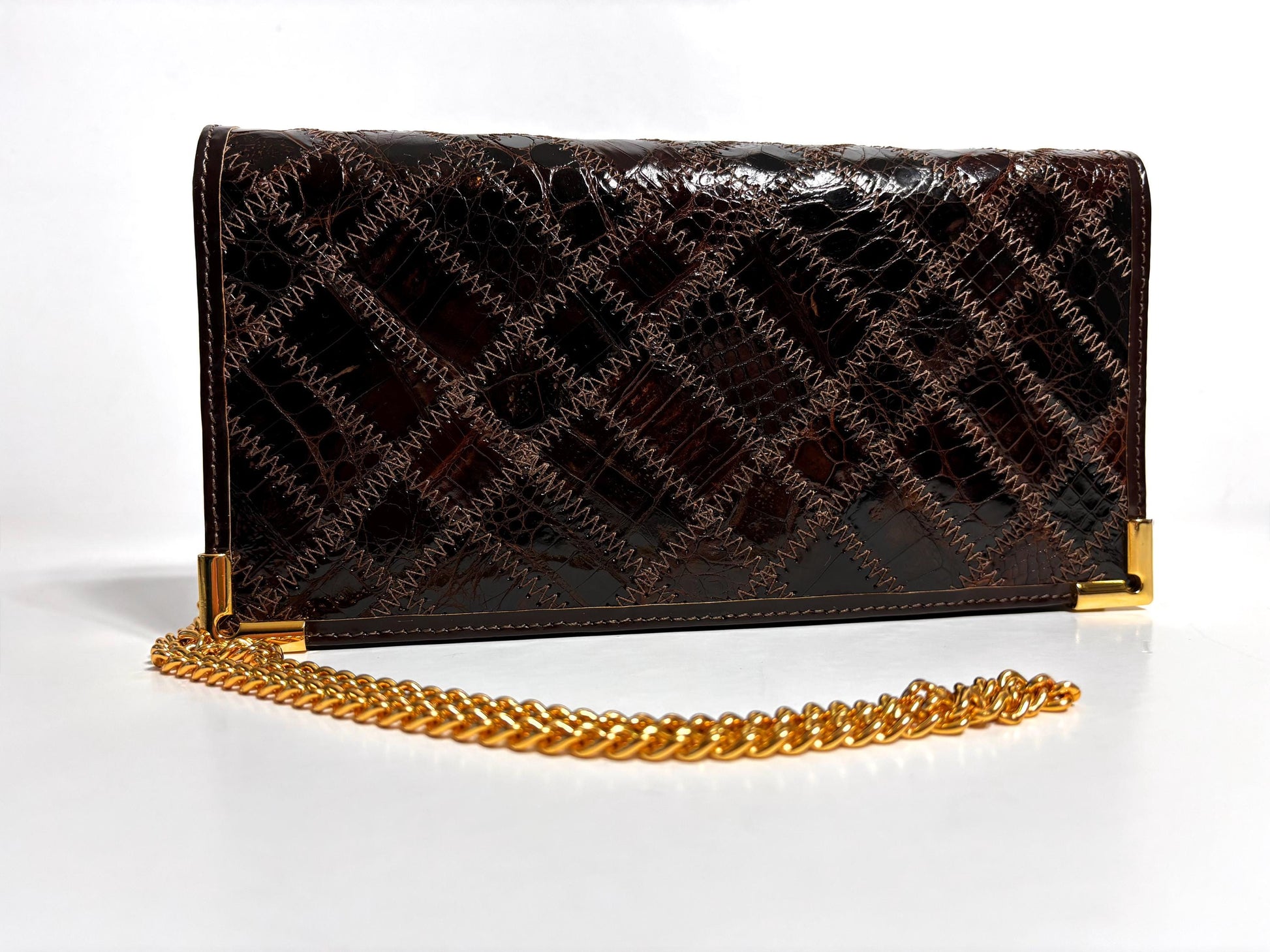 Vintage Brown croc leather patchwork evening bag with