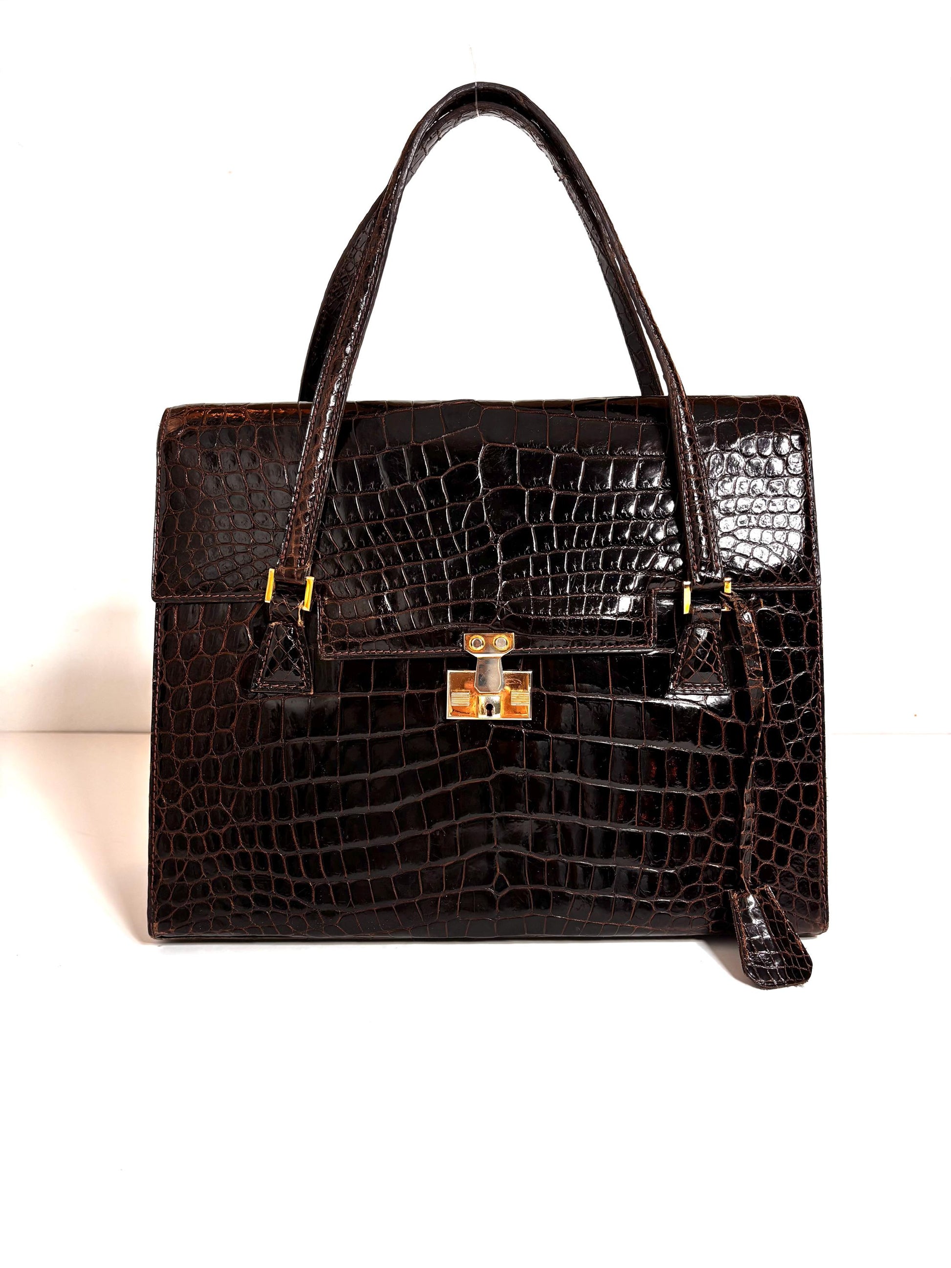 Vintage 70's, A Classic Brown Croc Handle Bag