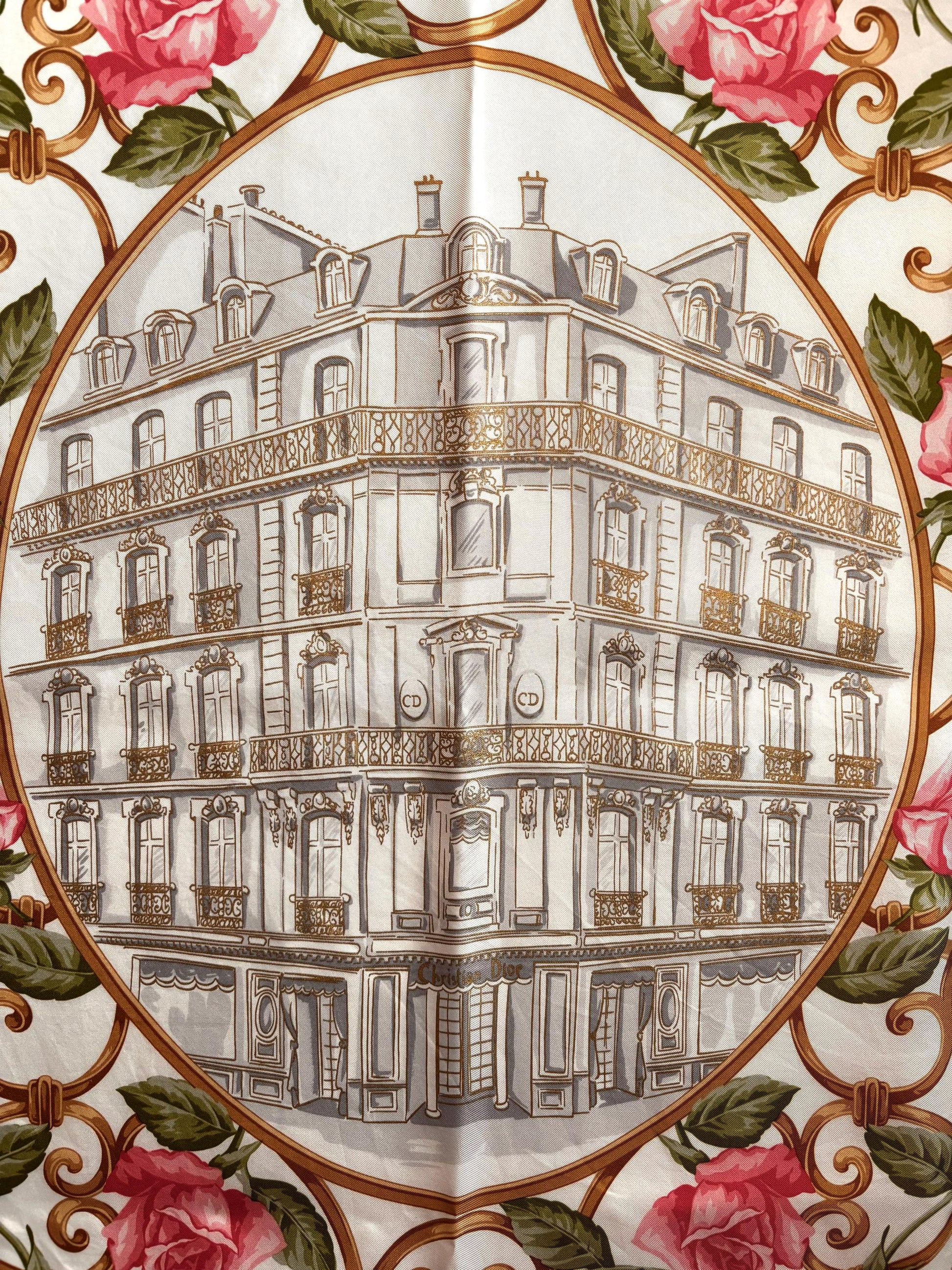 Christian Dior, vintage carré silk  scarf - Avenue Montaigne Paris design   . 34x34"