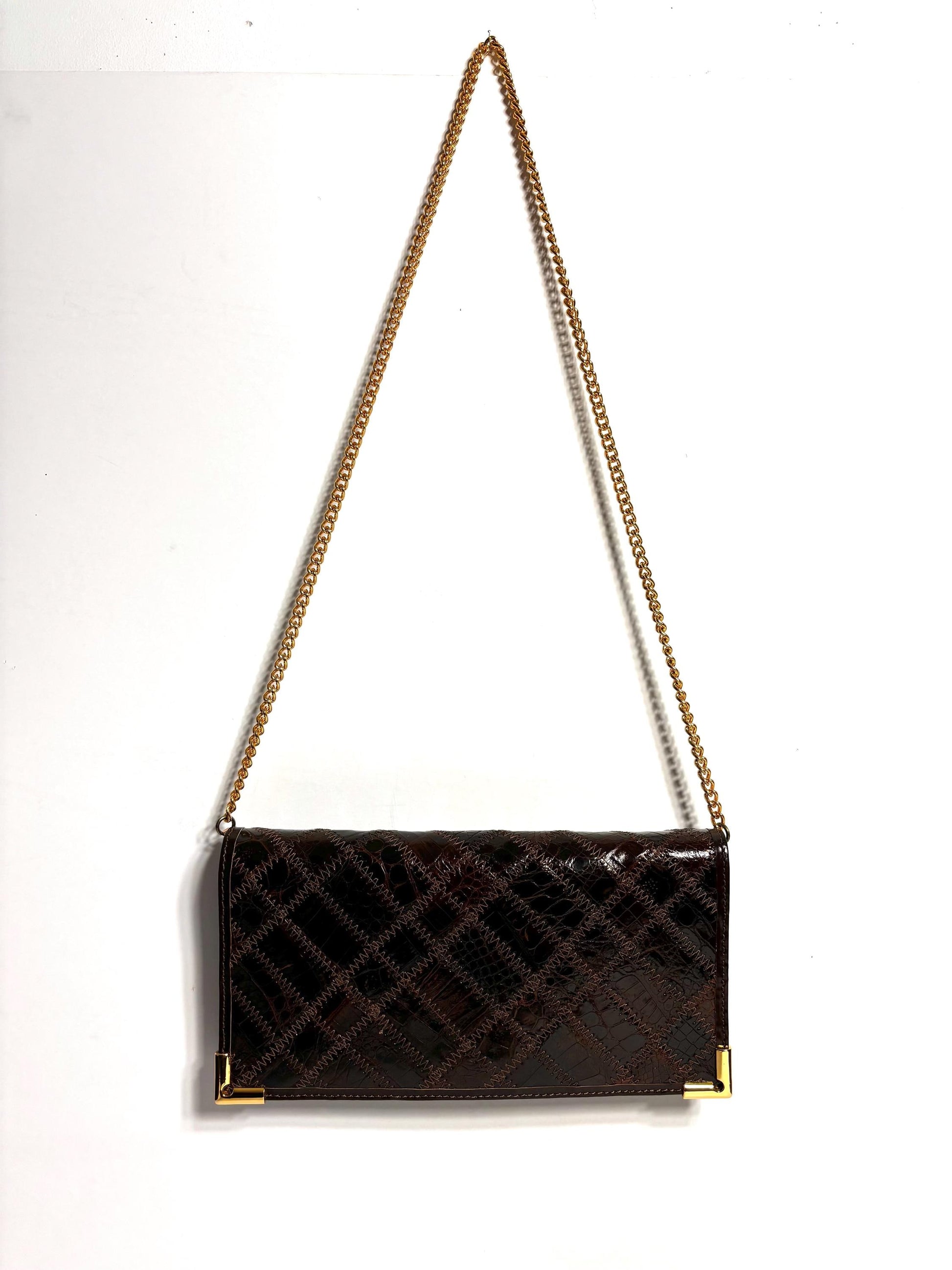 Vintage Brown croc leather patchwork evening bag with