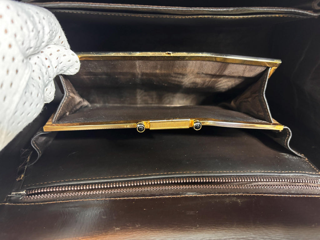 Vintage 70's, A Classic Brown Croc Handle Bag