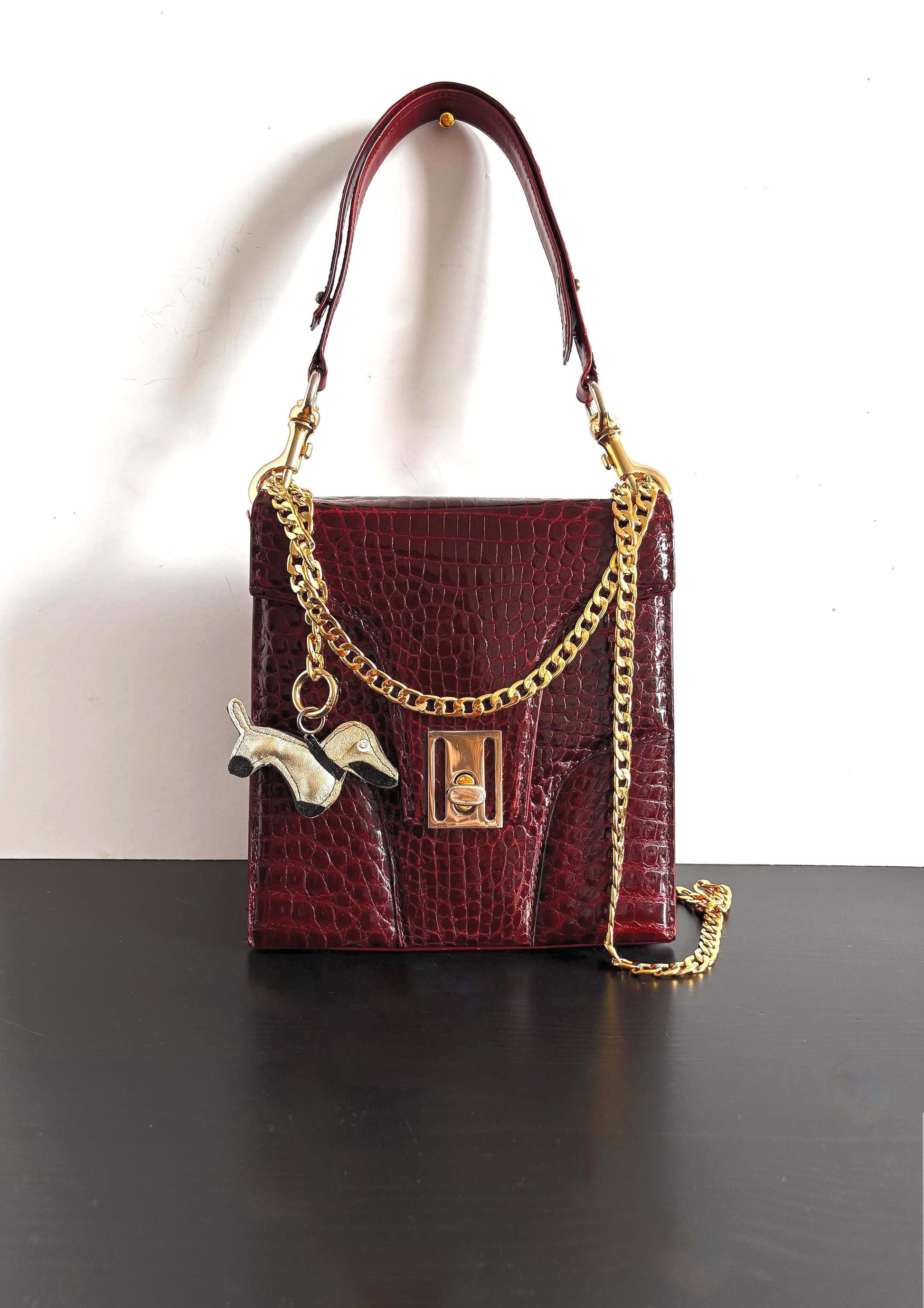 70's Burgundy vintage croc shoulder bag
