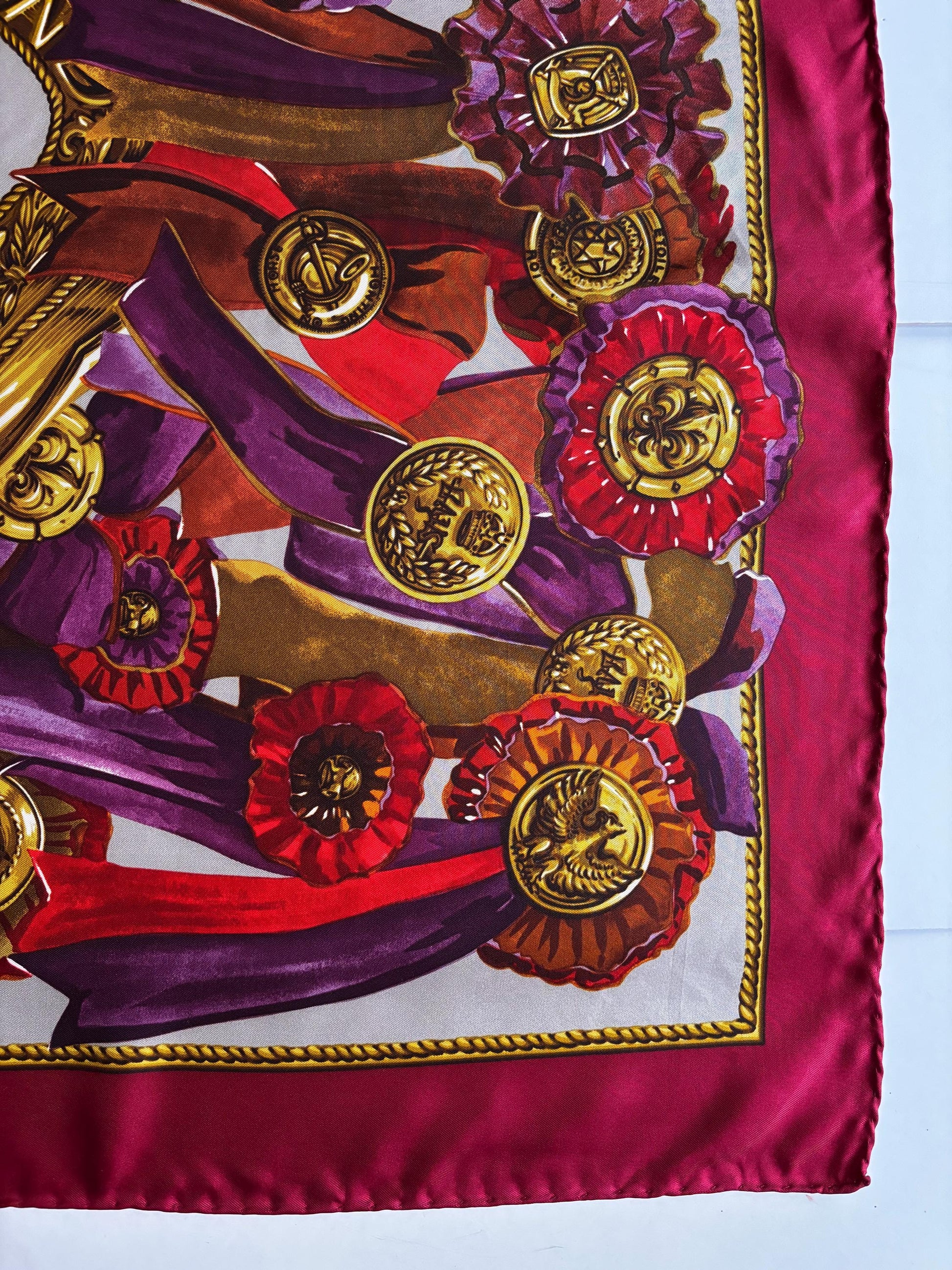 Céline Paris, silk scarf, Grand Prix. Vintage silk carré . 34x34"