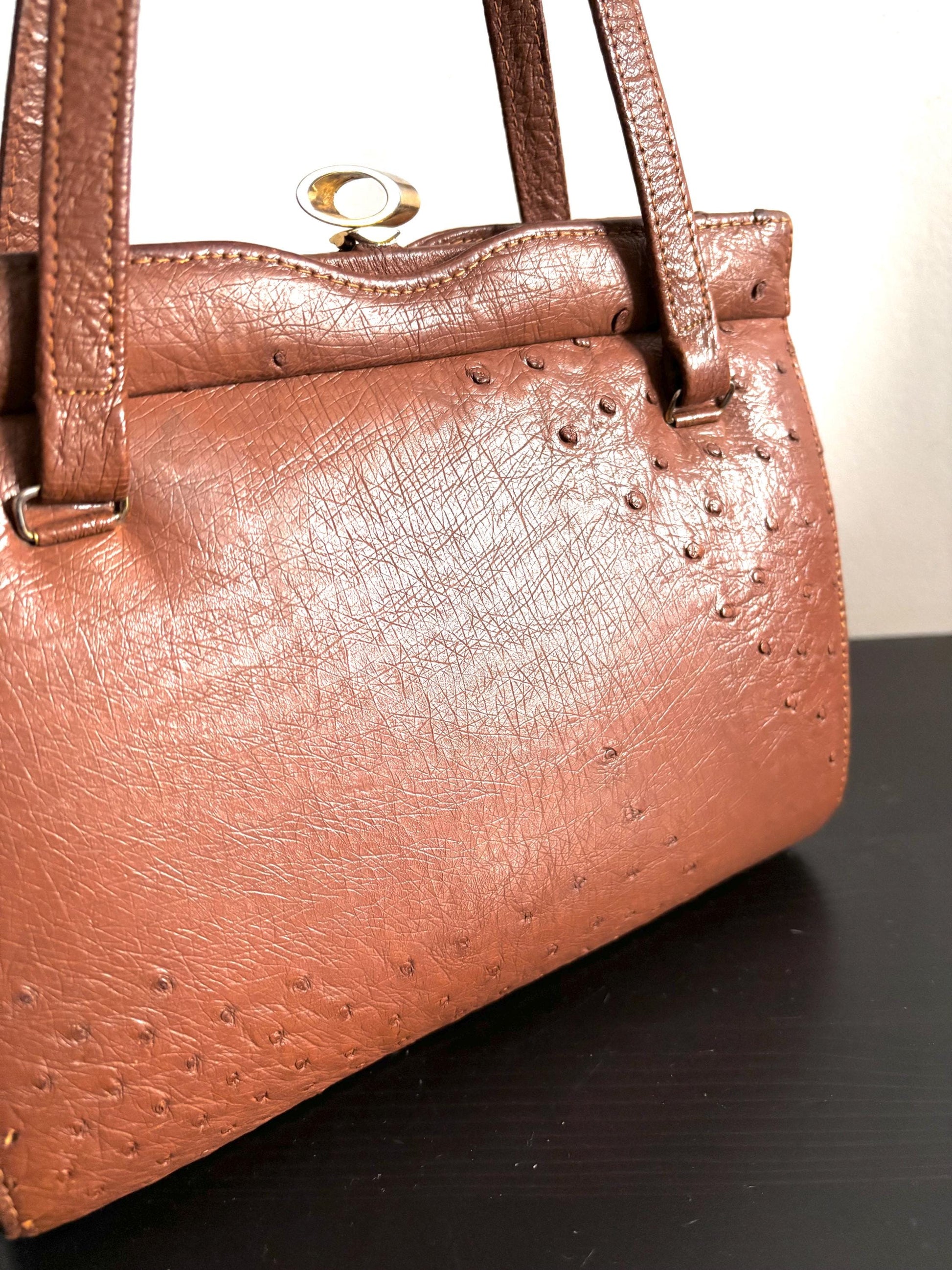 Vintage 60's, genuine Ostrich leather top handle bag