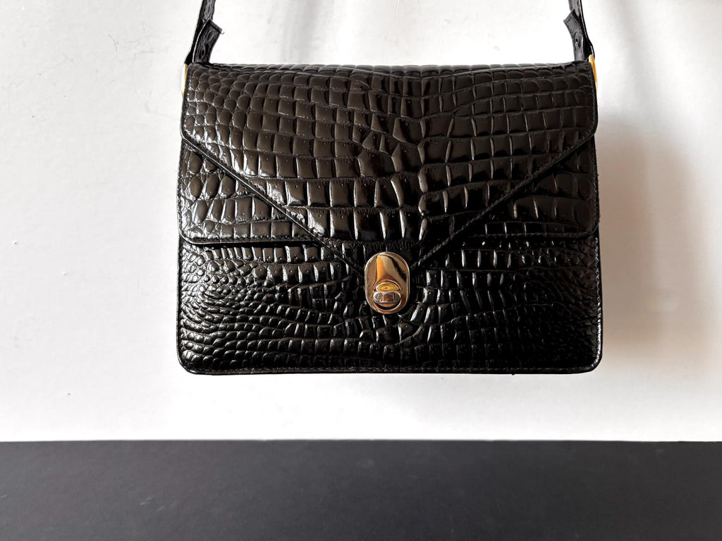 Black croc messenger shoulder bag, from the 70's