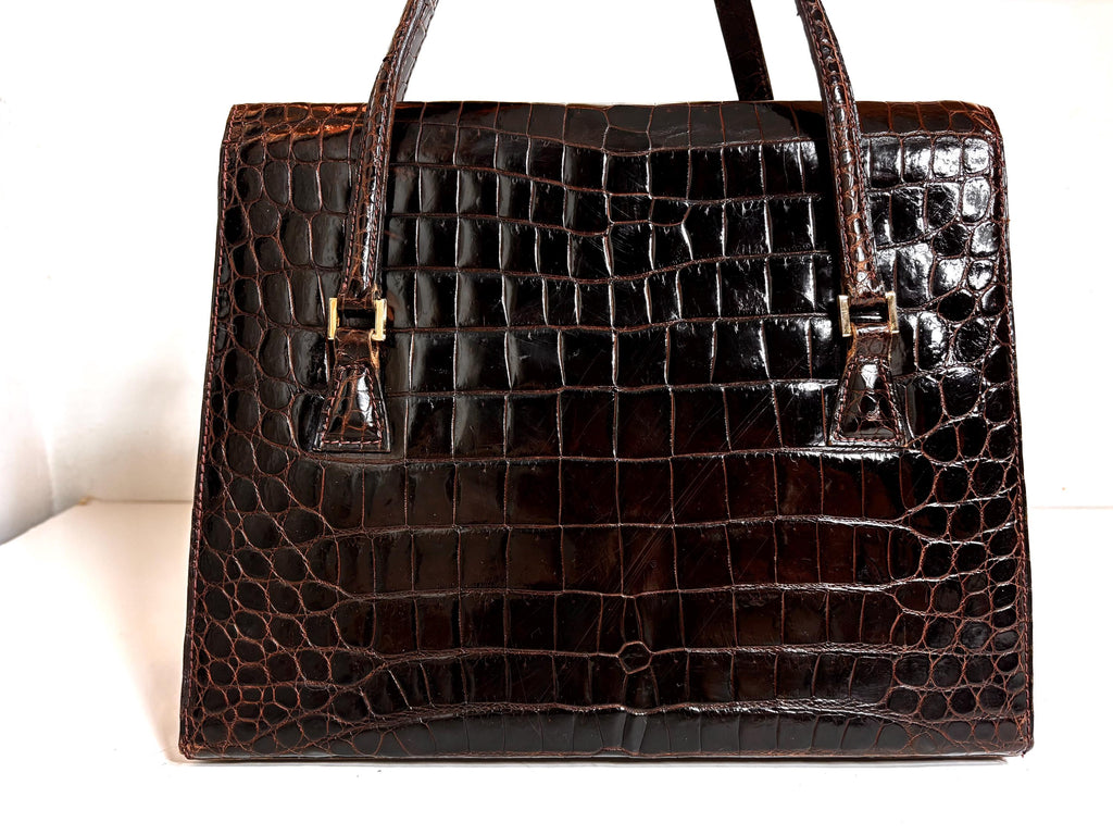 Vintage 70's, A Classic Brown Croc Handle Bag