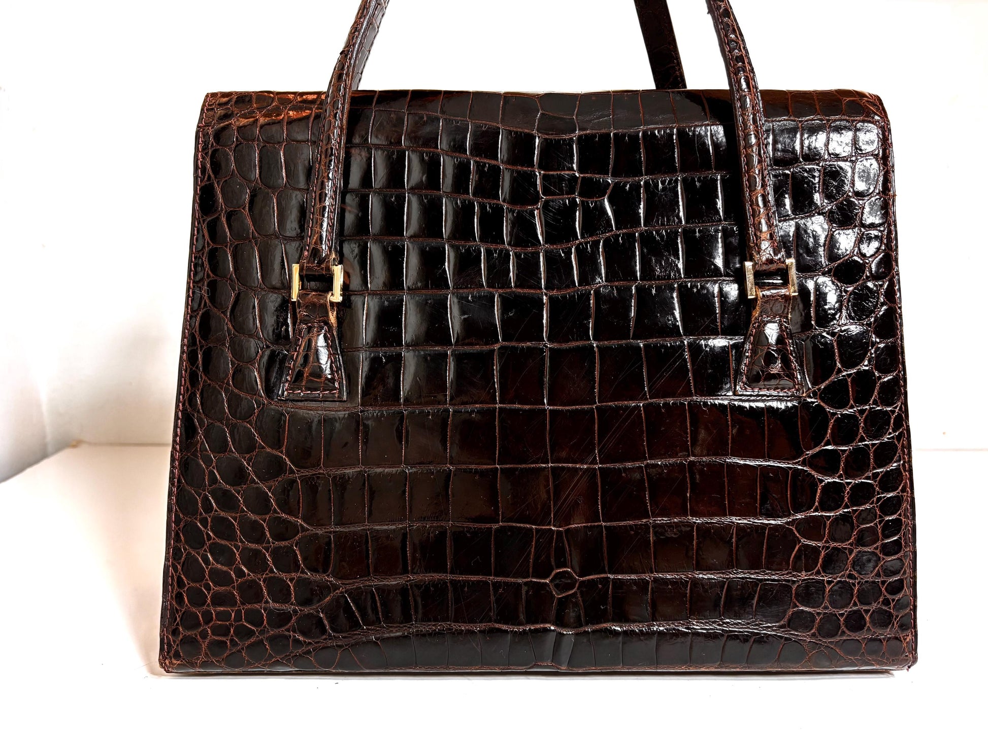 Vintage 70's, A Classic Brown Croc Handle Bag