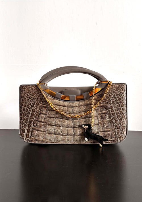 70's , Comtesse grey croc handbag in excellent condition