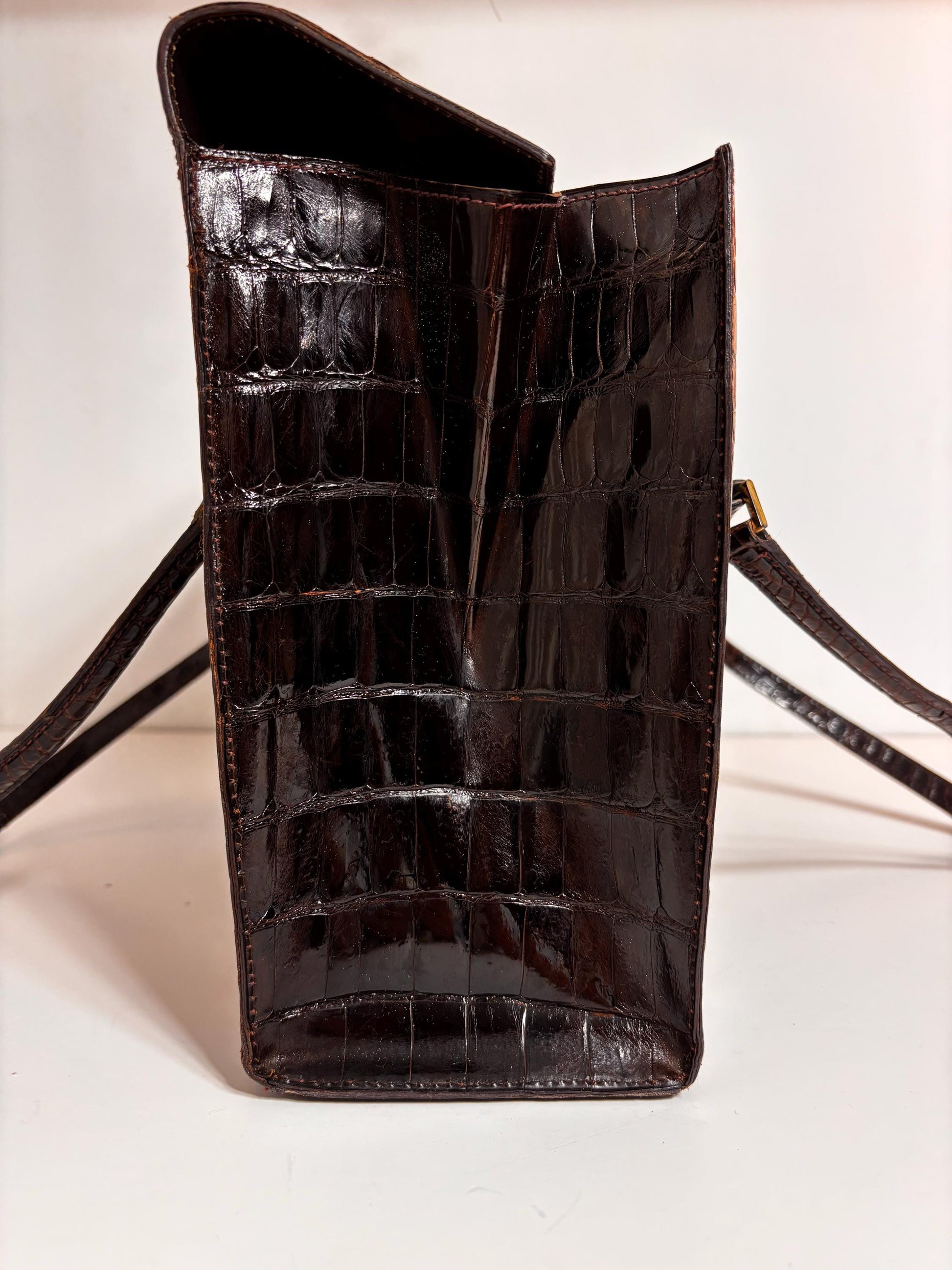 Vintage 70's, A Classic Brown Croc Handle Bag