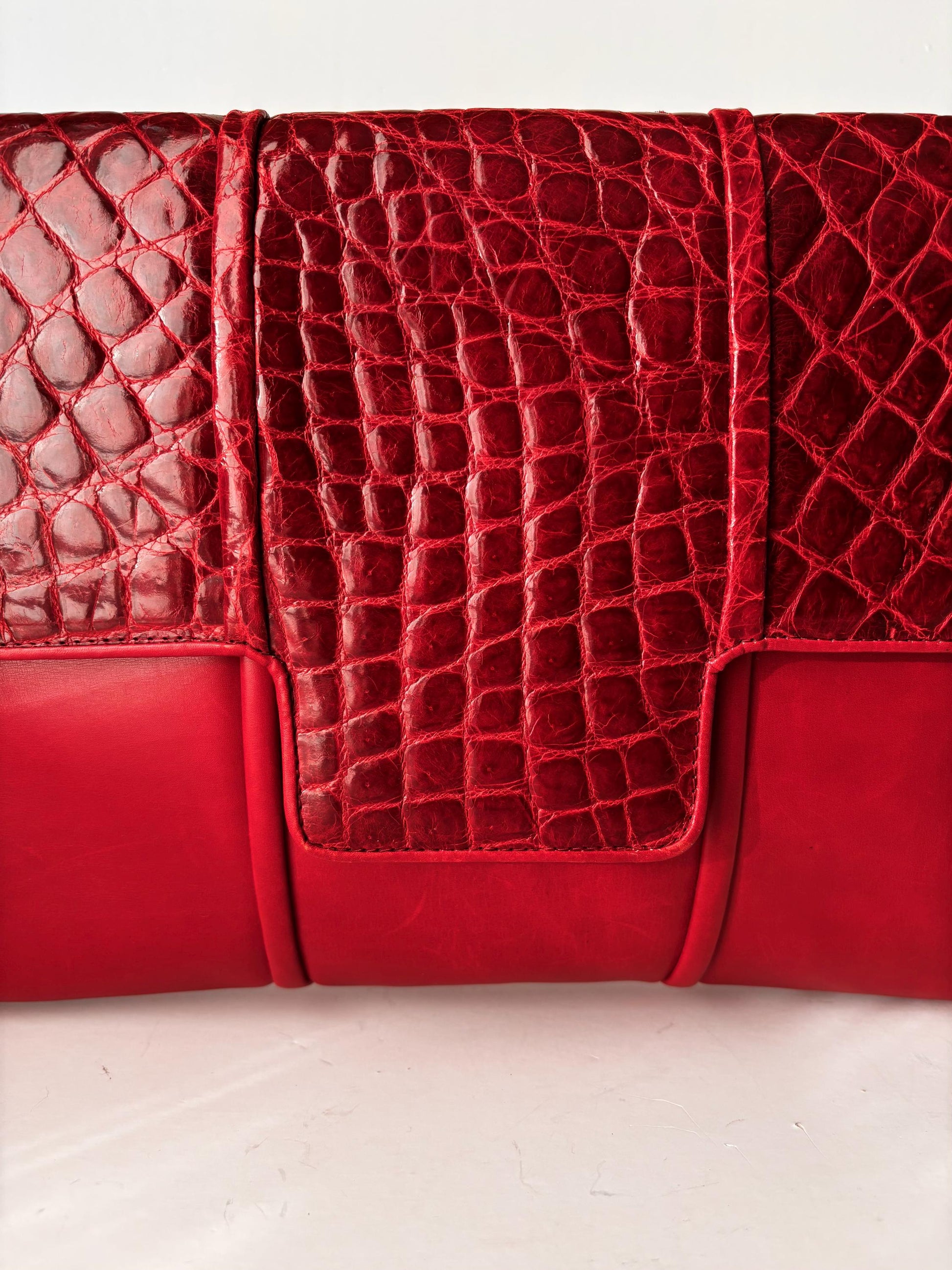 1980's, Silvano Biagini Shoulder clutch in red croc & Nappa leather