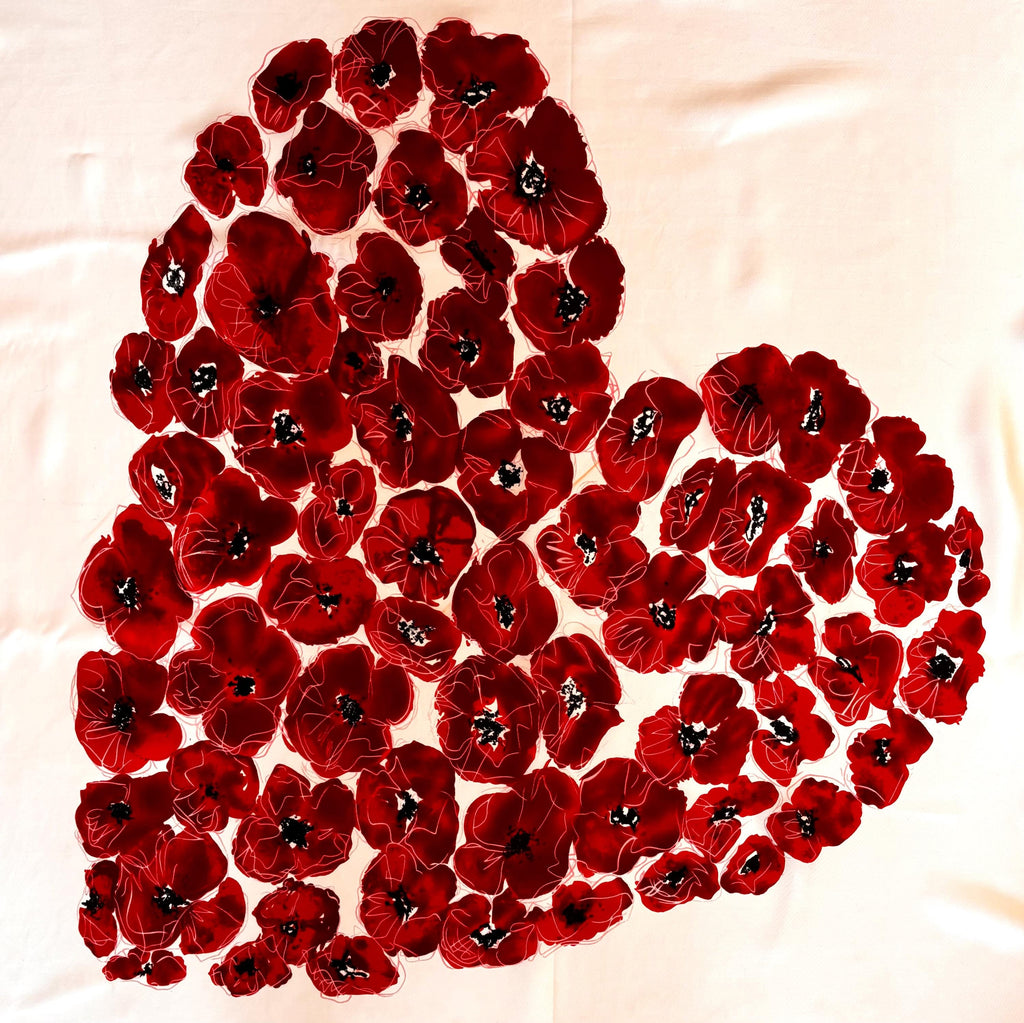 Vintage silk scarf - Michel Klein - big heart & poppies