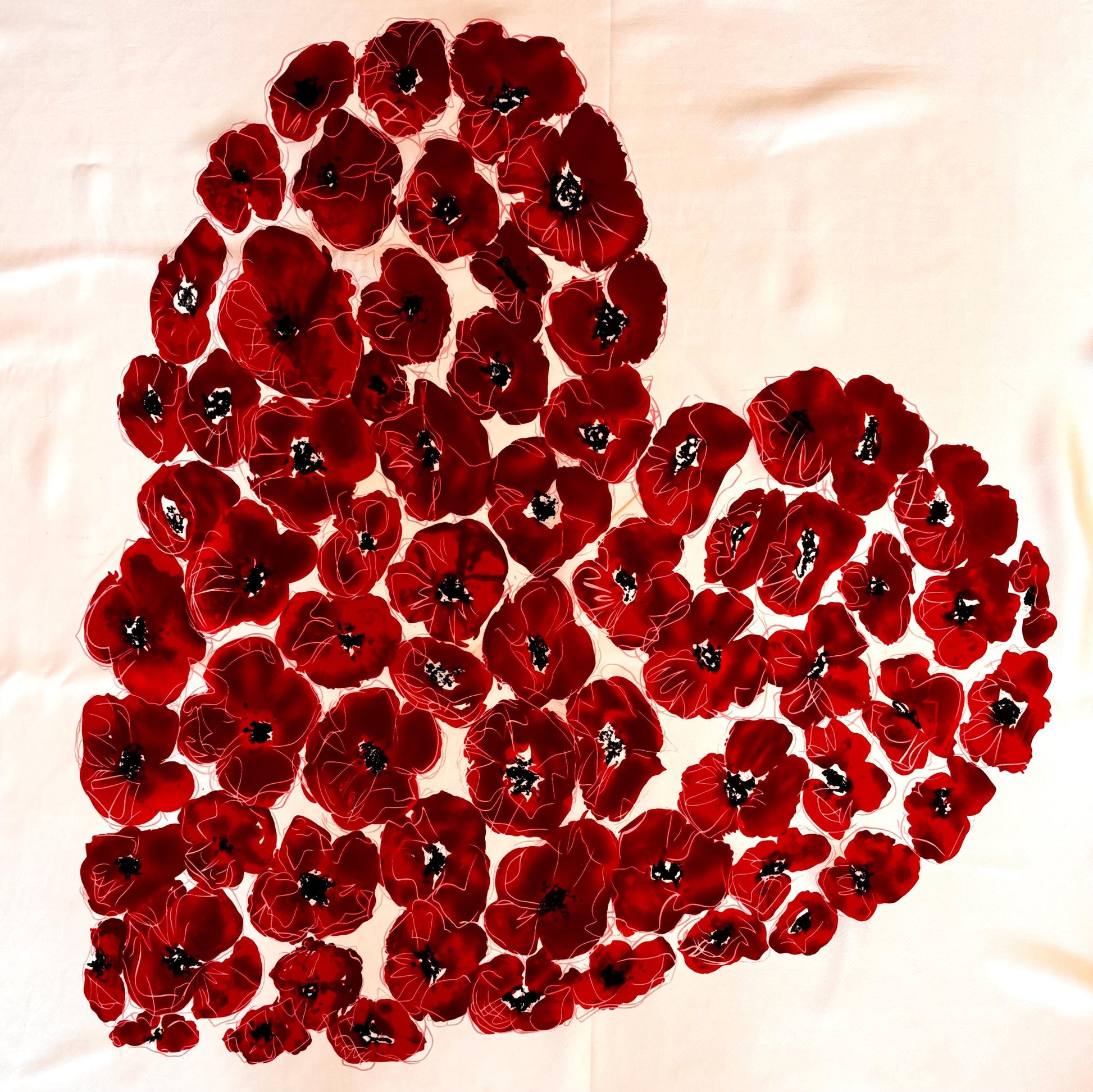 Vintage silk scarf - Michel Klein - big heart & poppies
