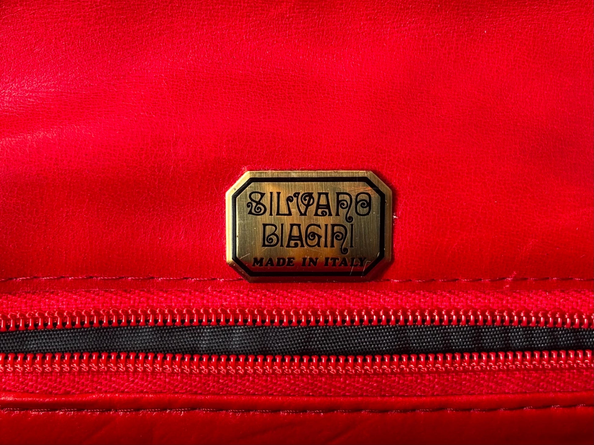 1980's, Silvano Biagini Shoulder clutch in red croc & Nappa leather