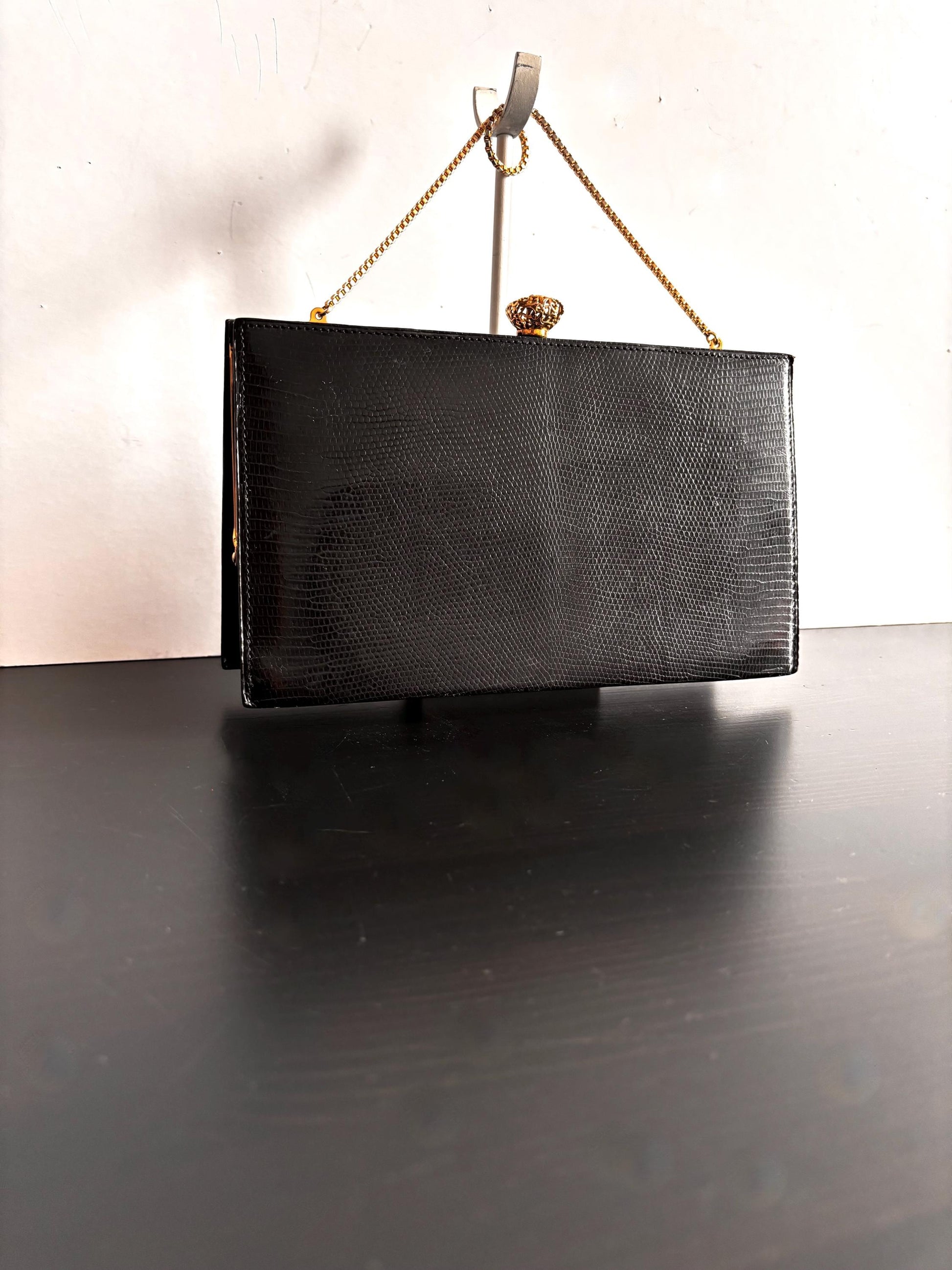 1960's vintage black reptile bag with coin purse