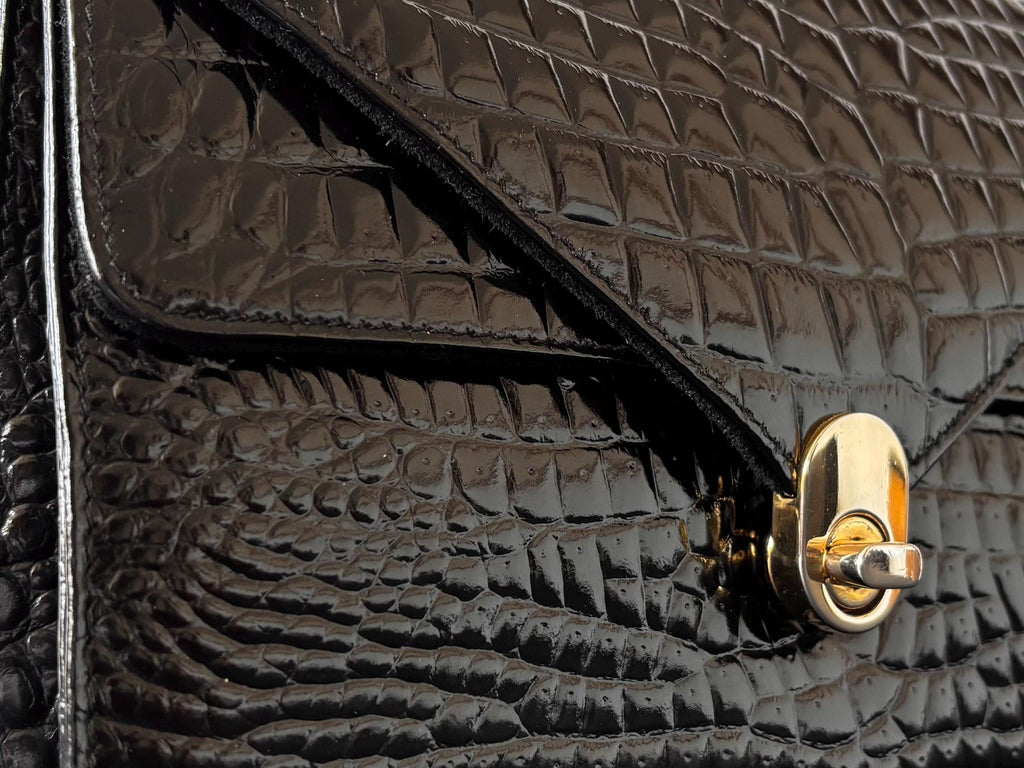 Black croc messenger shoulder bag, from the 70's