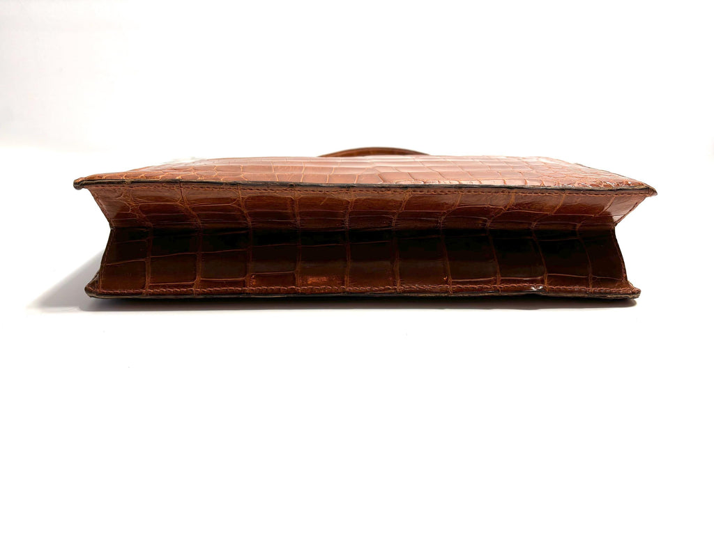 Vintage 70's, luxurious caramel brown croc top handle bag