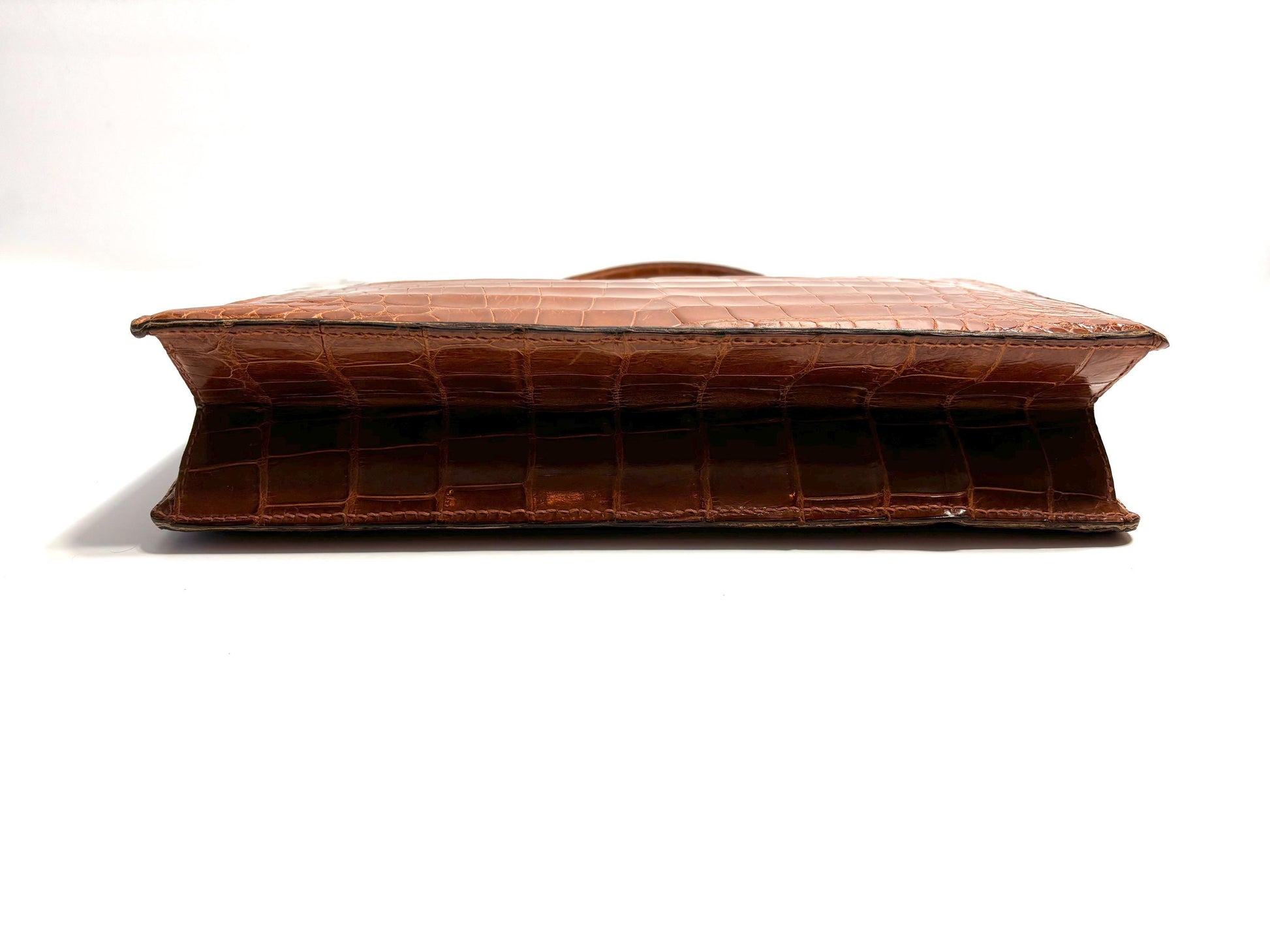 Vintage 70's, luxurious caramel brown croc top handle bag