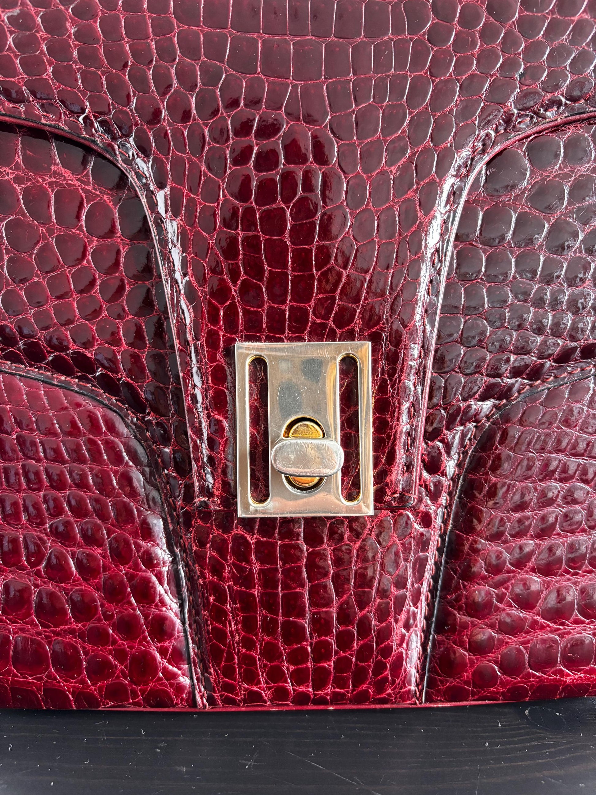70's Burgundy vintage croc shoulder bag