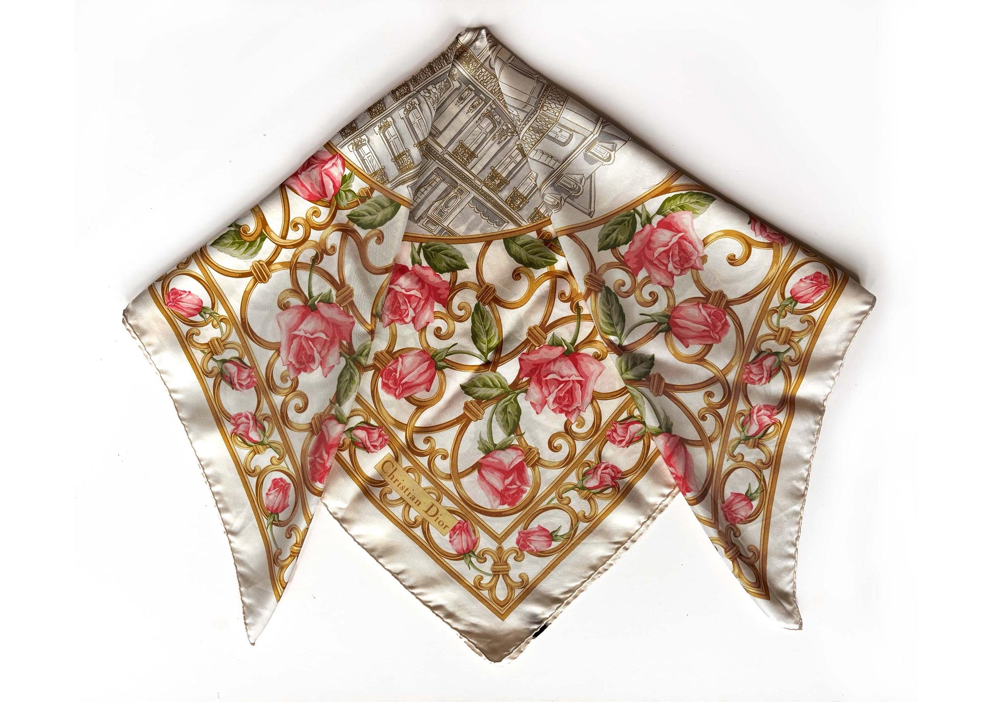 Christian Dior, vintage carré silk  scarf - Avenue Montaigne Paris design   . 34x34"