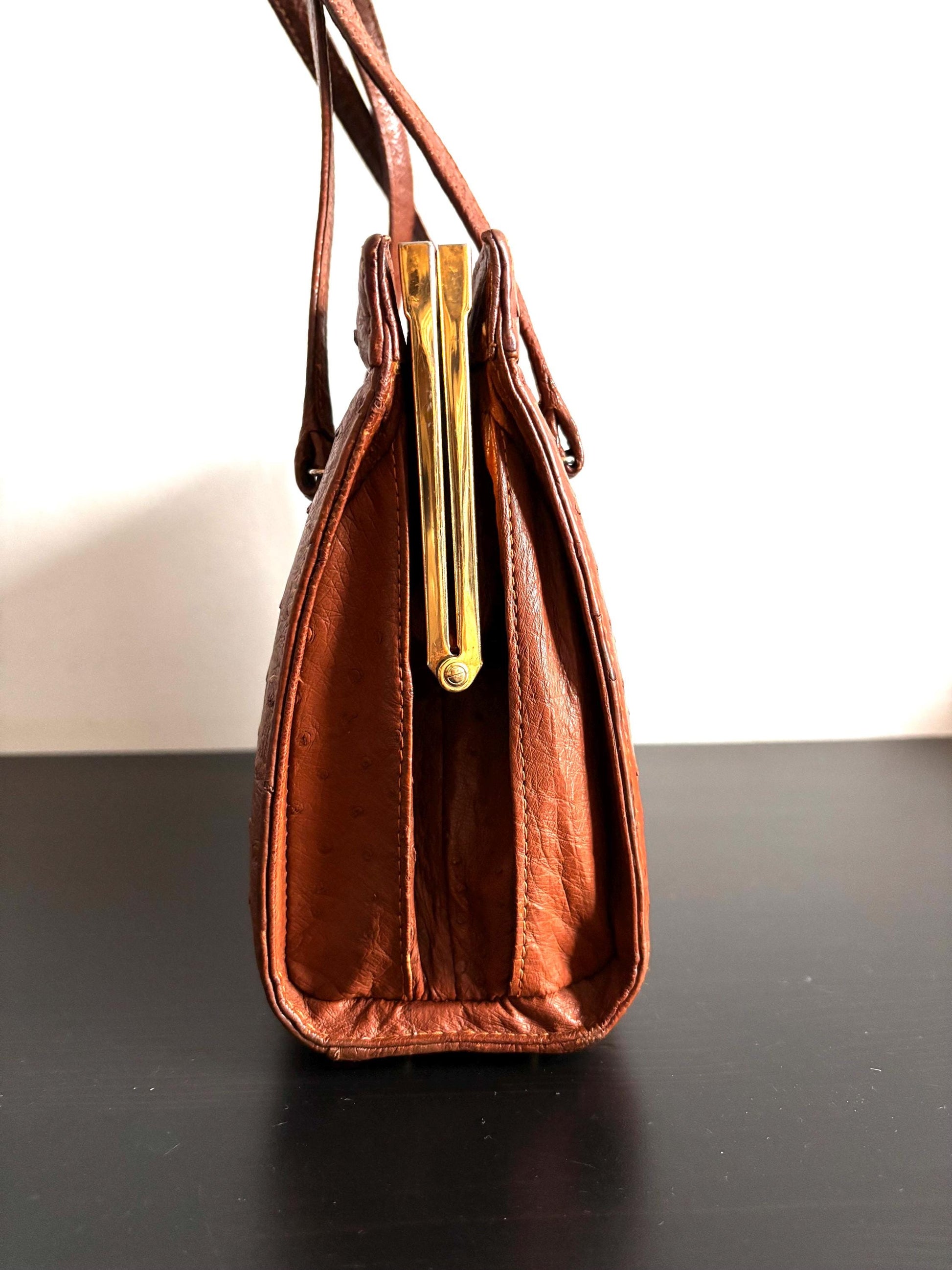 Vintage 60's, genuine Ostrich leather top handle bag