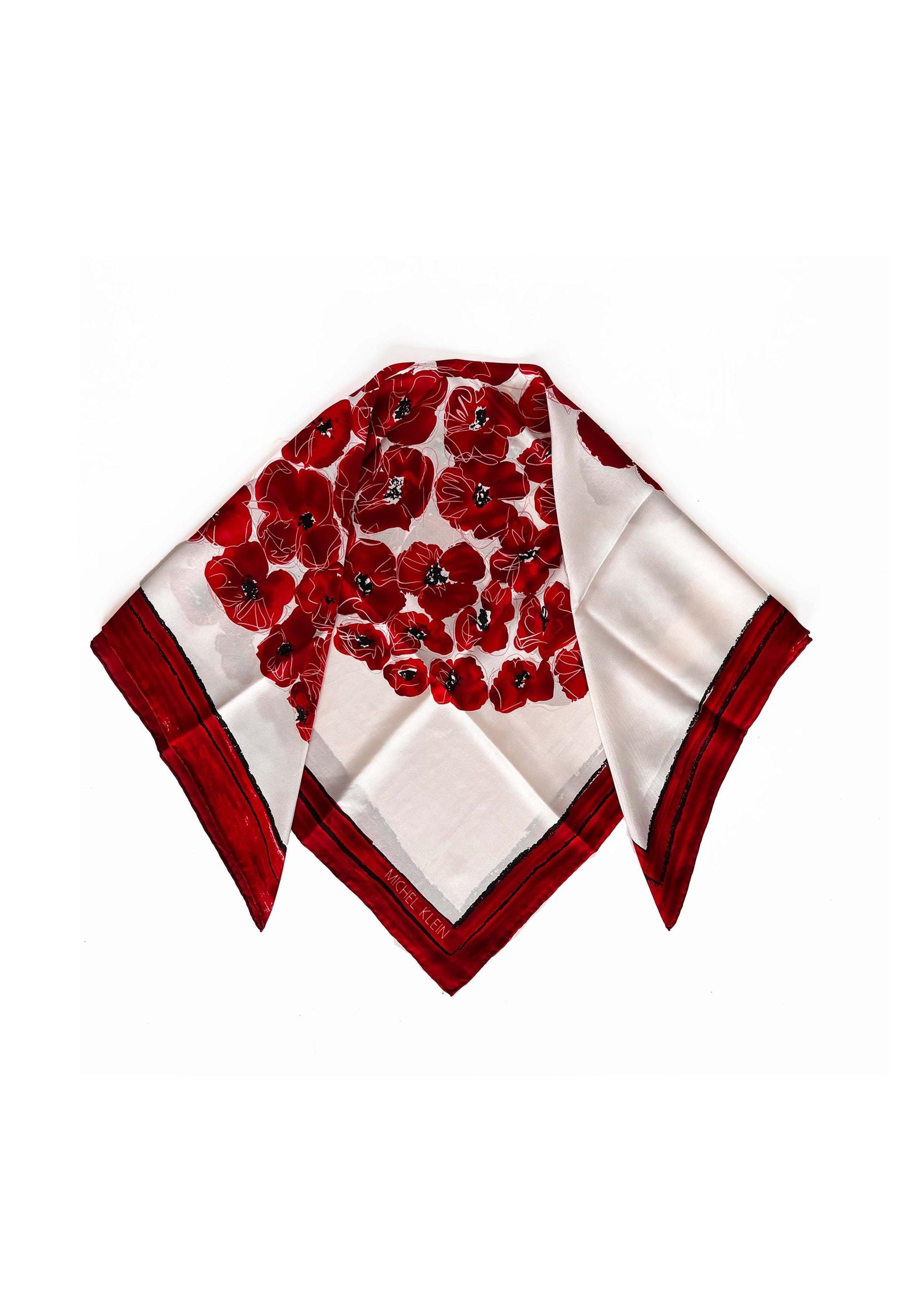 Vintage silk scarf - Michel Klein - big heart & poppies