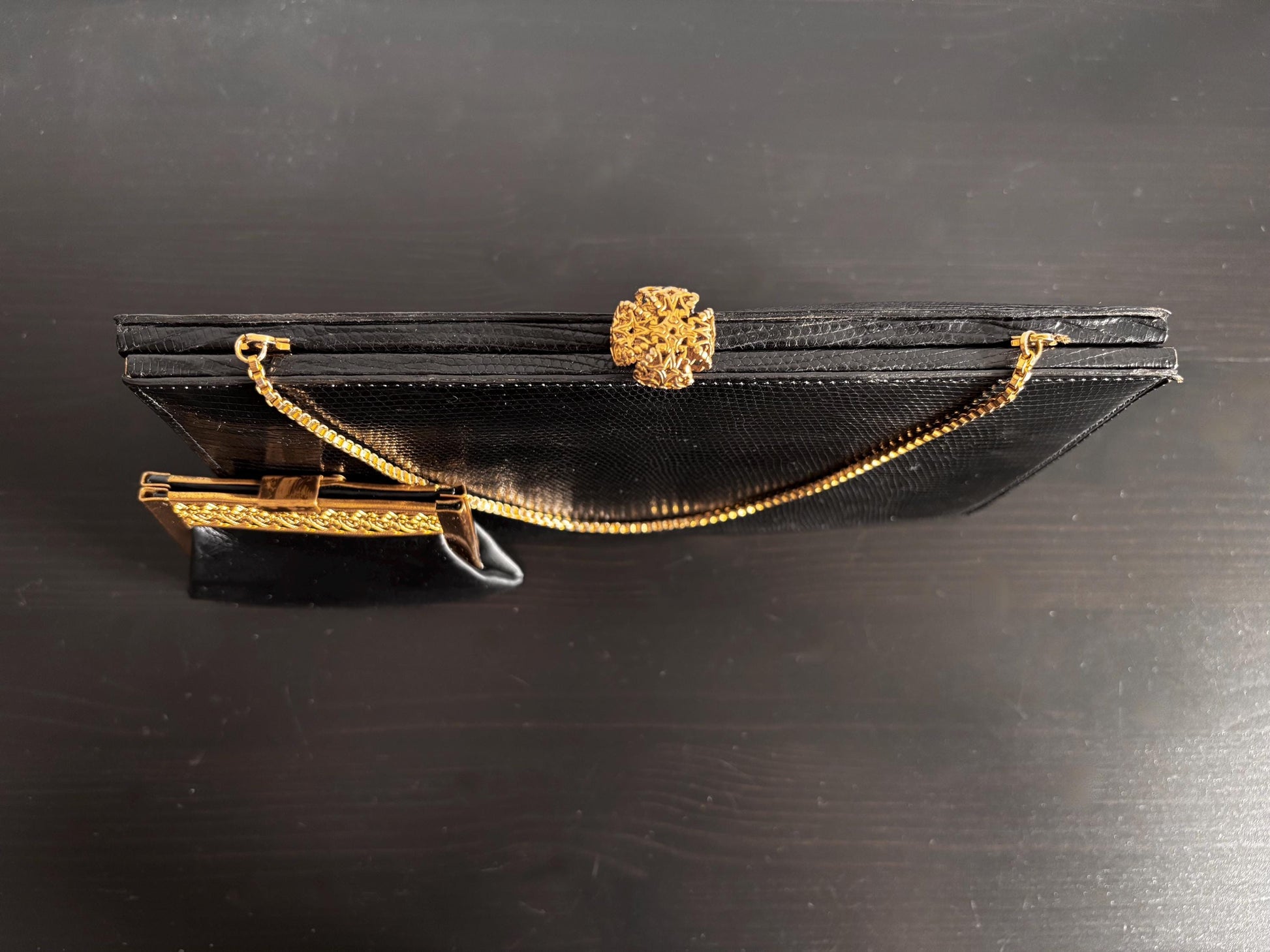 1960's vintage black reptile bag with coin purse