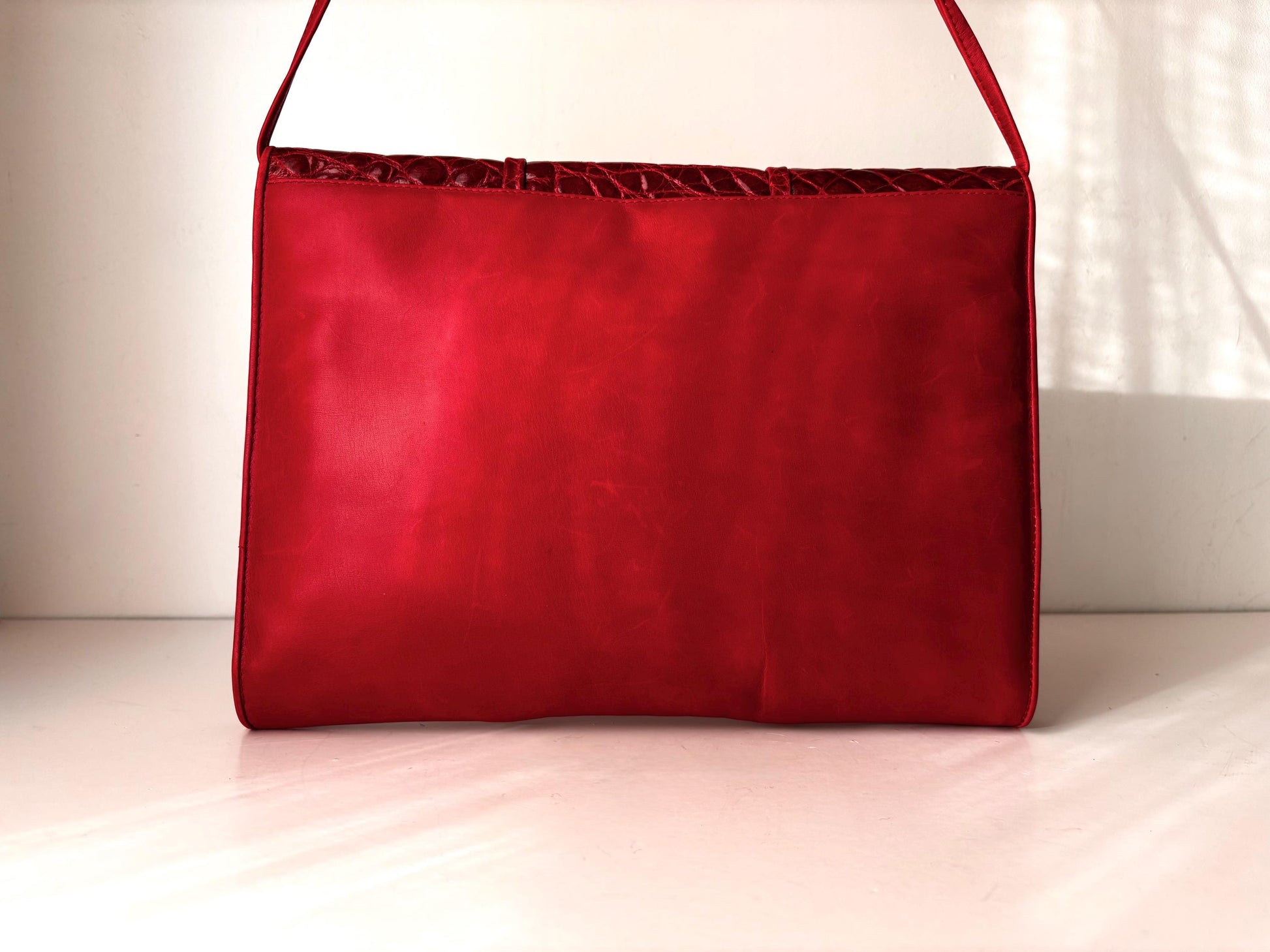 1980's, Silvano Biagini Shoulder clutch in red croc & Nappa leather