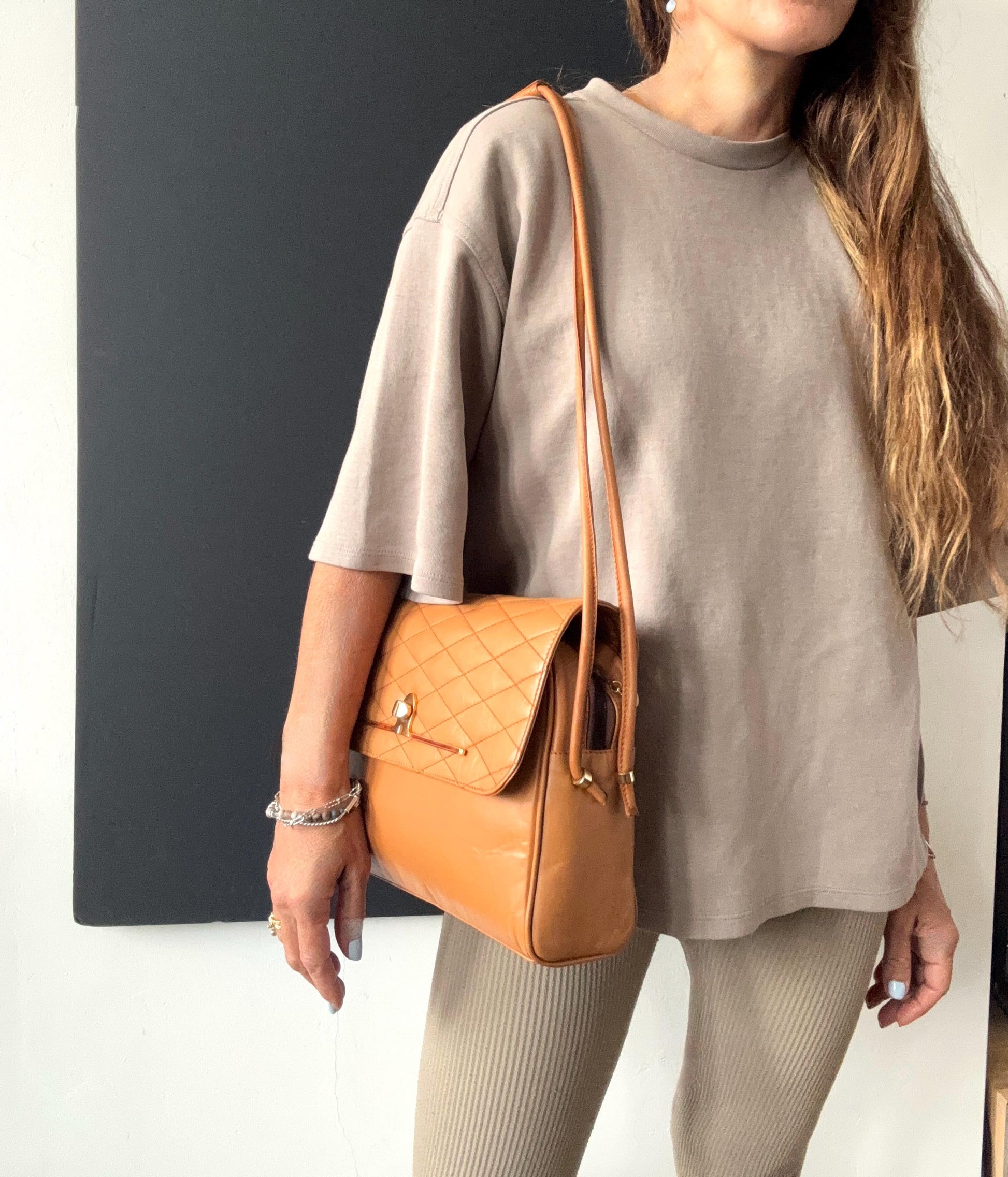 Aries Mexico, vintage tan quilted flap bag