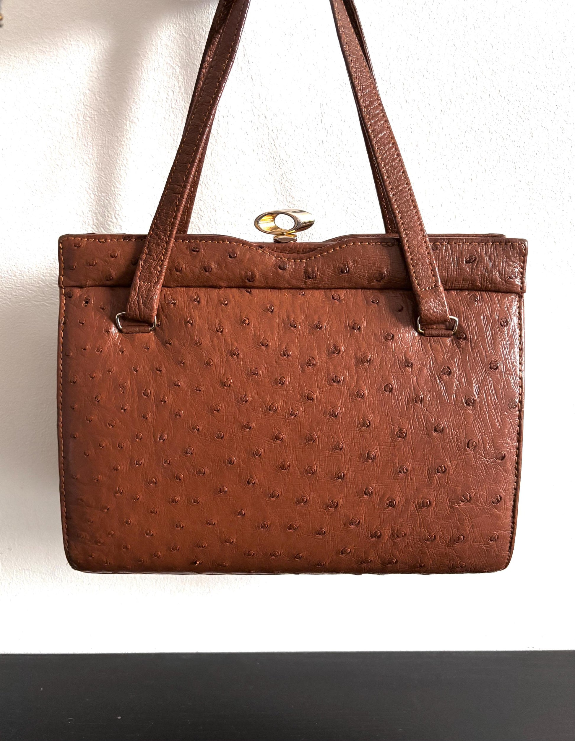 Vintage 60's, genuine Ostrich leather top handle bag