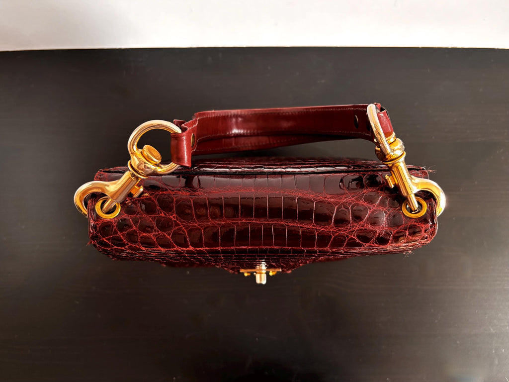 70's Burgundy vintage croc shoulder bag
