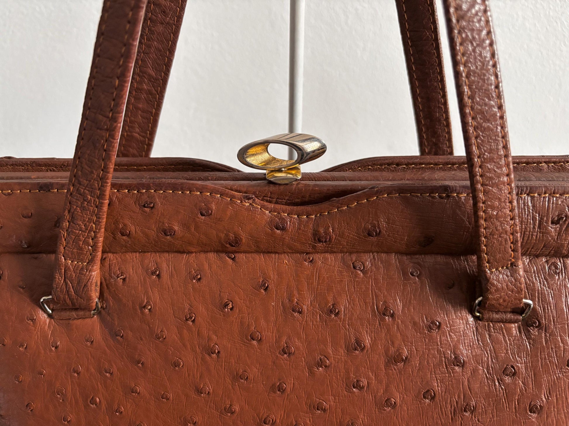 Vintage 60's, genuine Ostrich leather top handle bag