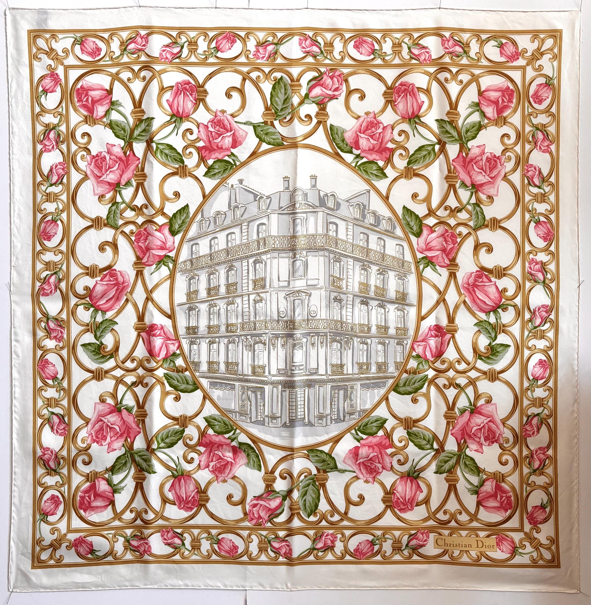 Christian Dior, vintage carré silk  scarf - Avenue Montaigne Paris design   . 34x34"