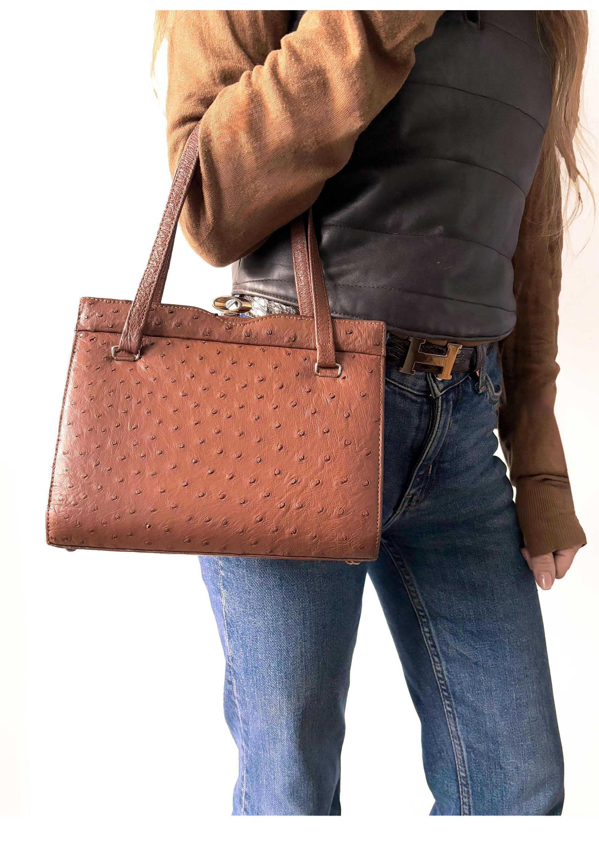 Vintage 60's, genuine Ostrich leather top handle bag