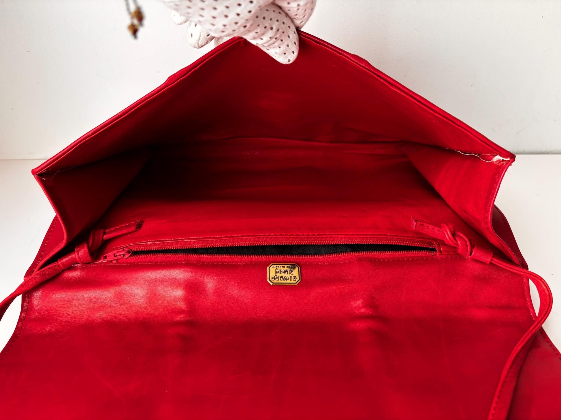 1980's, Silvano Biagini Shoulder clutch in red croc & Nappa leather