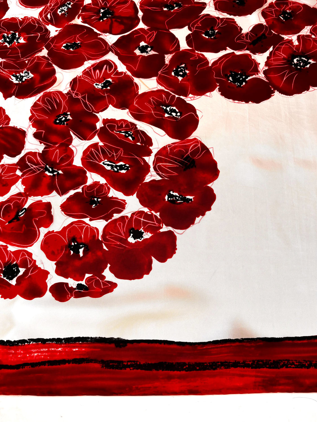 Vintage silk scarf - Michel Klein - big heart & poppies