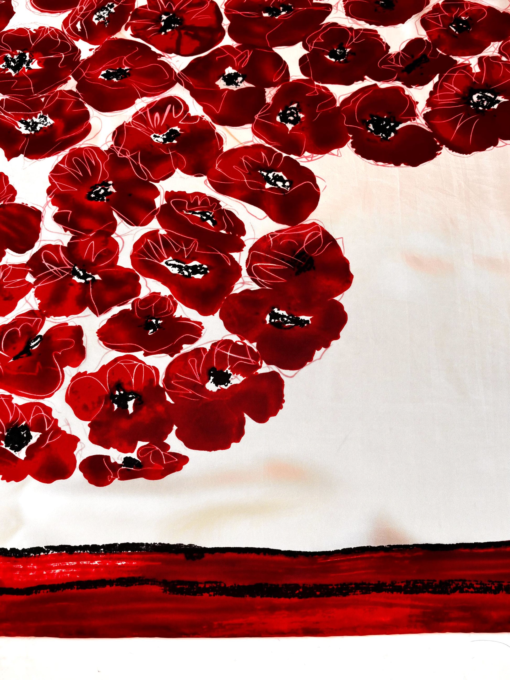 Vintage silk scarf - Michel Klein - big heart & poppies